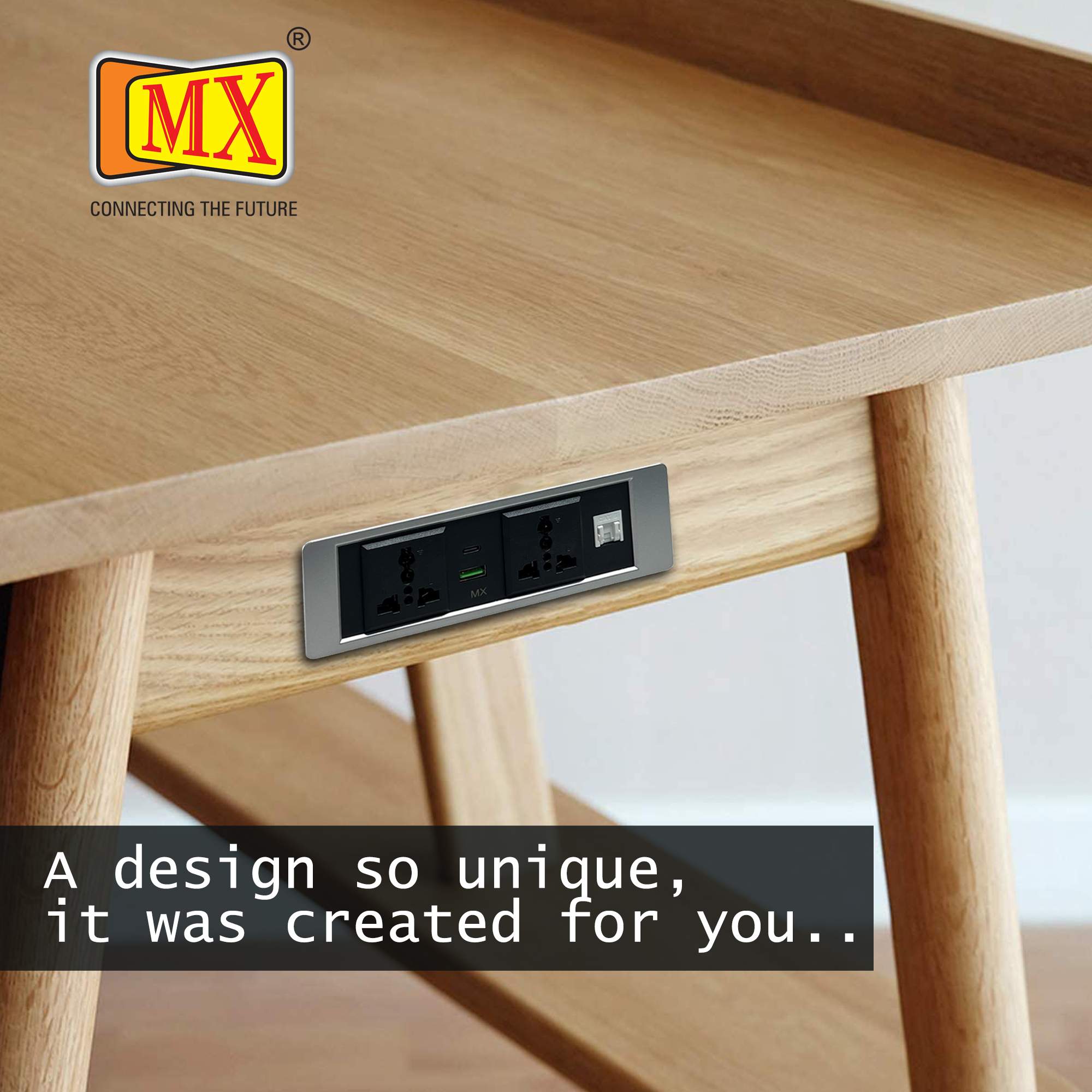 MX Pop Up Box/Cable Cubby/Extension Board with Switch 2 Universal Power Socket -13 Amp + 1 CAT 6 + USB C -30W + USB A-30W Cutout 156x50 MM (Silver) ( MX 7016 ) - Image 4