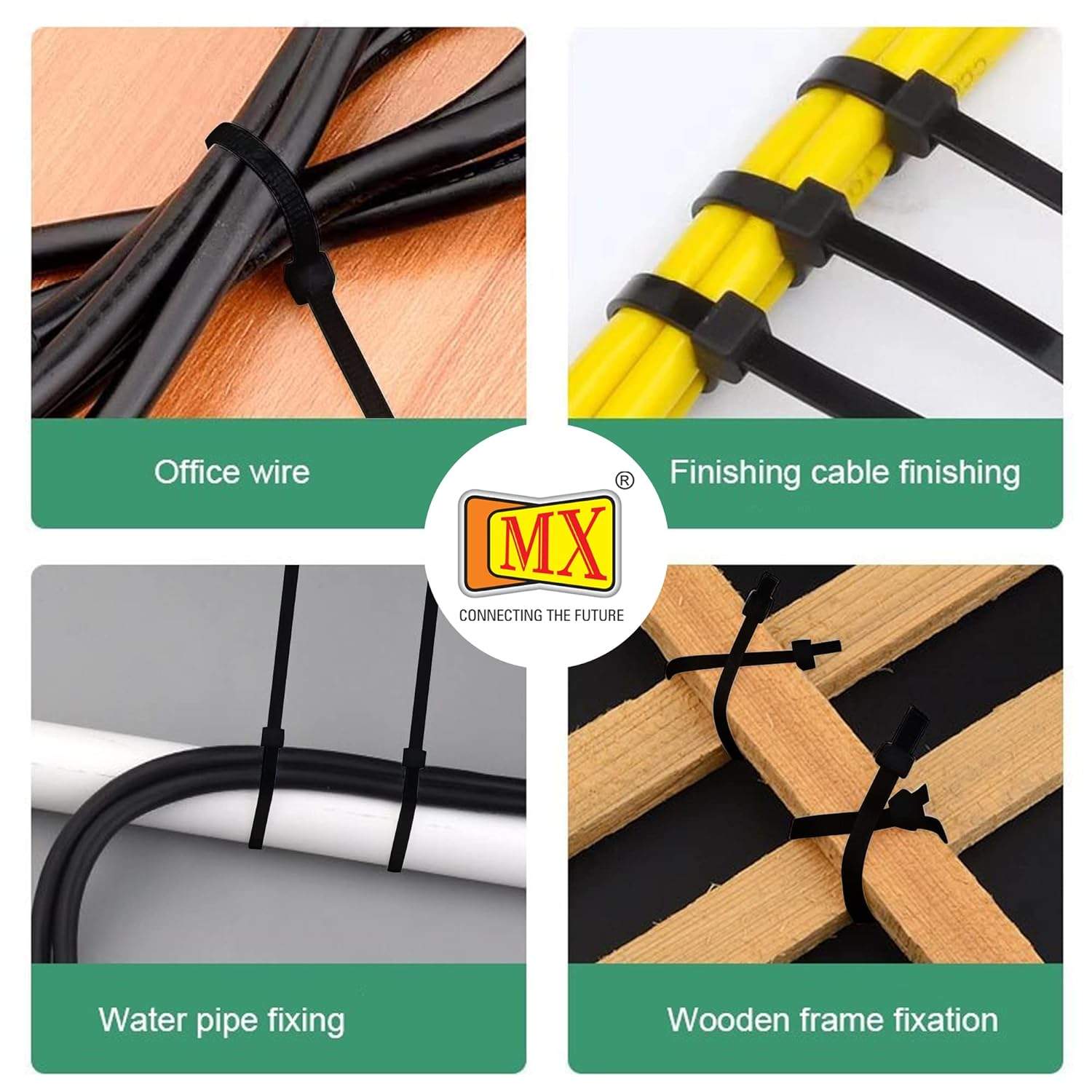 MX Teeth Grip Nylon Self Locking Cable Ties, Black (101 mm x 3.6 mm, 6 inch, Pack of 1000)- Heavy Duty Strong Zip Wire Fastener Organizer Tie, Cable Management Uses in Home & Offices etc - Image 3