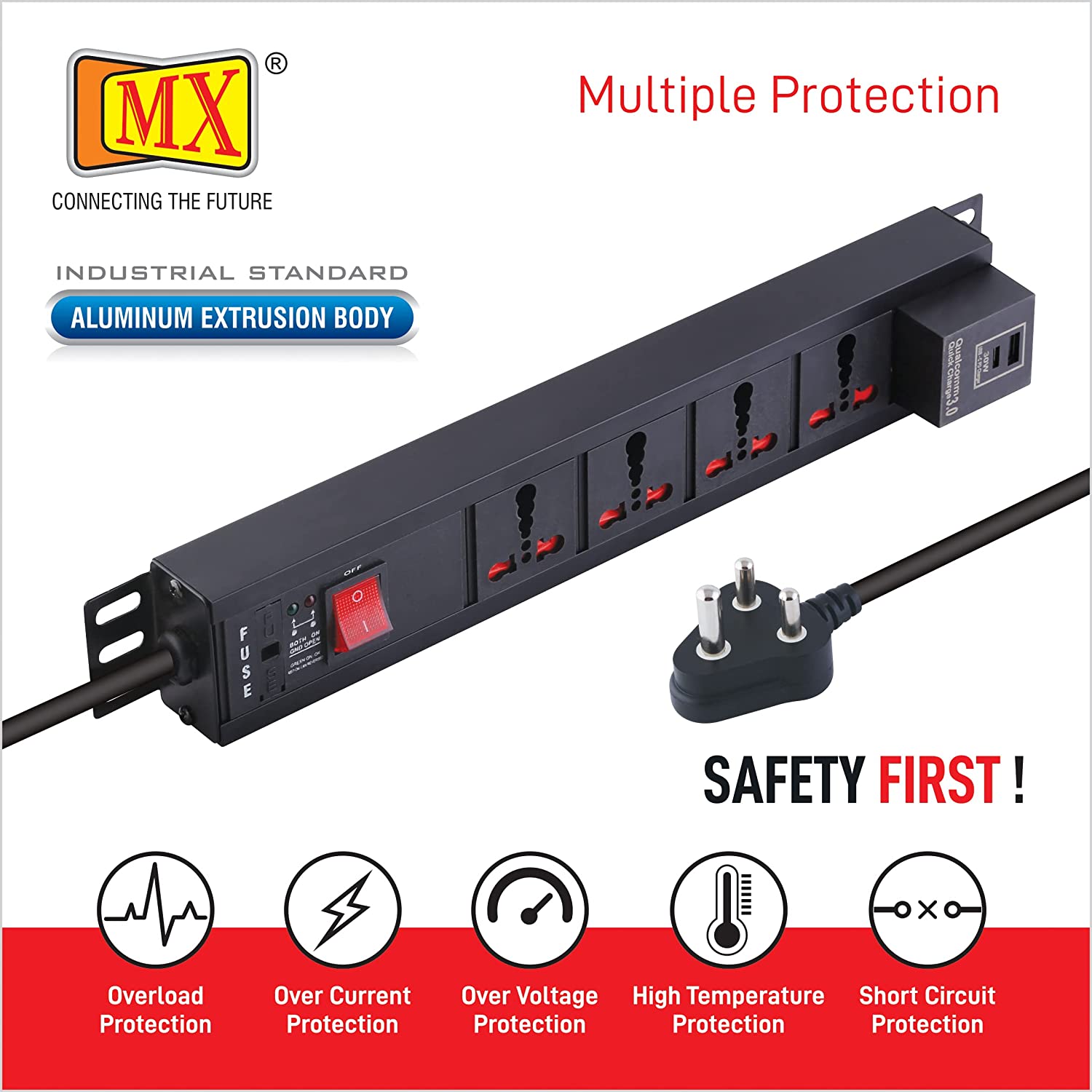 MX 4-Outlet Power Distribution Unit with 15A Universal Socket, USB C PD 30W + USB A Ports, Fuse, Master Switch, Wall Mount, 1.5m Cord for home appliances like electric cooktop & Stove - Image 3
