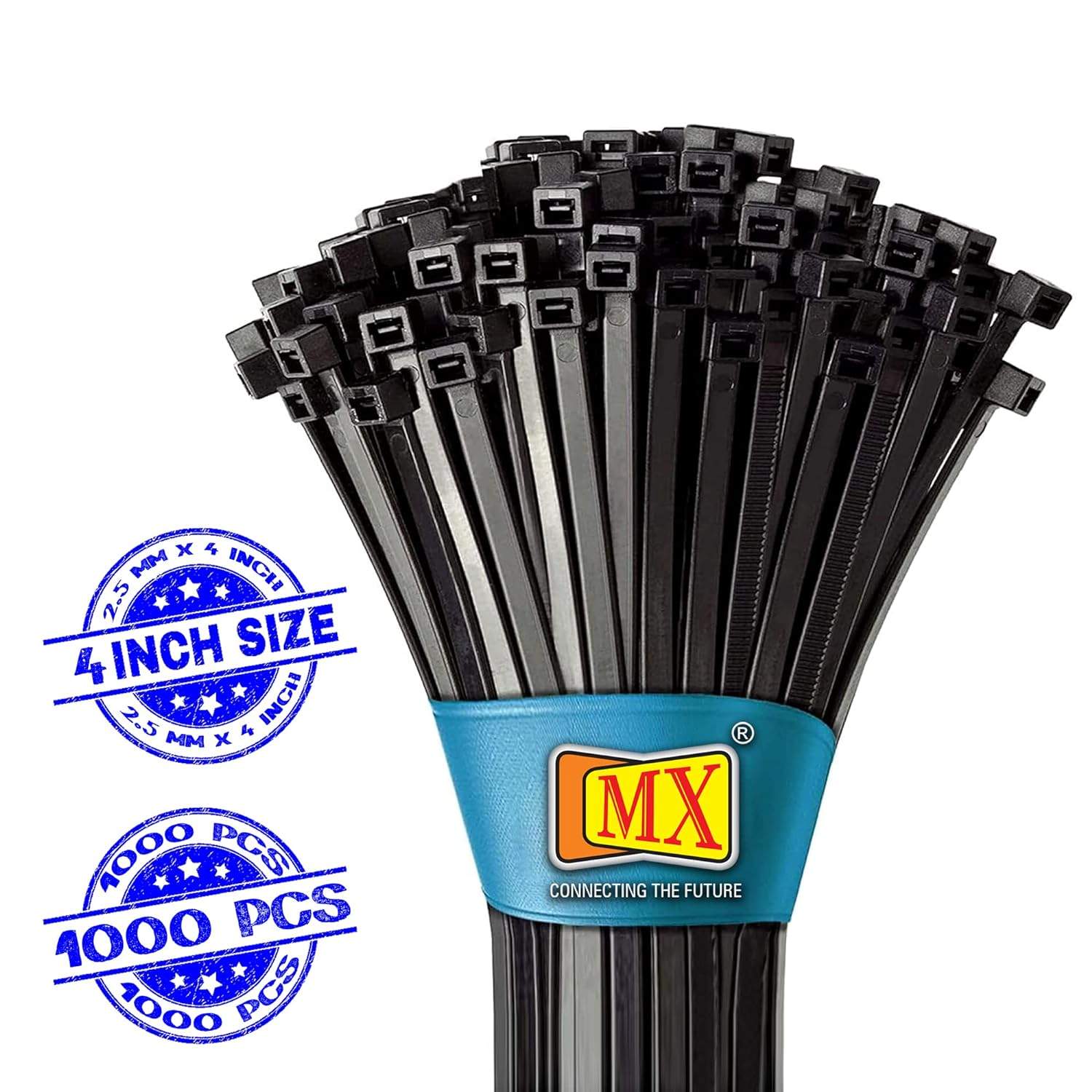 MX Teeth Grip Nylon Self Locking Cable Ties, Black (101 mm x 3.6 mm, 6 inch, Pack of 1000)- Heavy Duty Strong Zip Wire Fastener Organizer Tie, Cable Management Uses in Home & Offices etc - Image 2