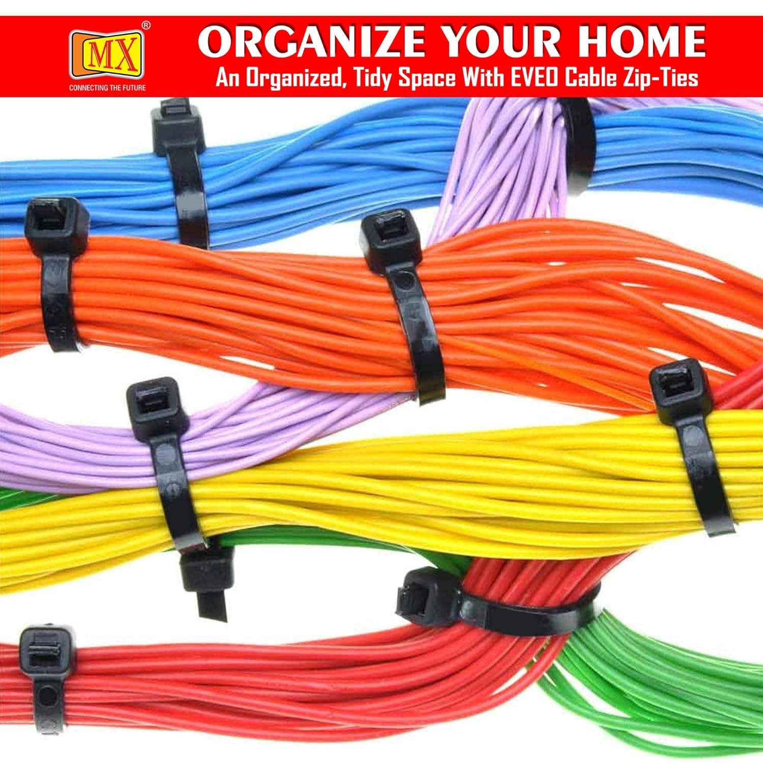 MX Teeth Grip Nylon Self Locking Cable Ties, Black (101 mm x 3.6 mm, 6 inch, Pack of 1000)- Heavy Duty Strong Zip Wire Fastener Organizer Tie, Cable Management Uses in Home & Offices etc - Image 5