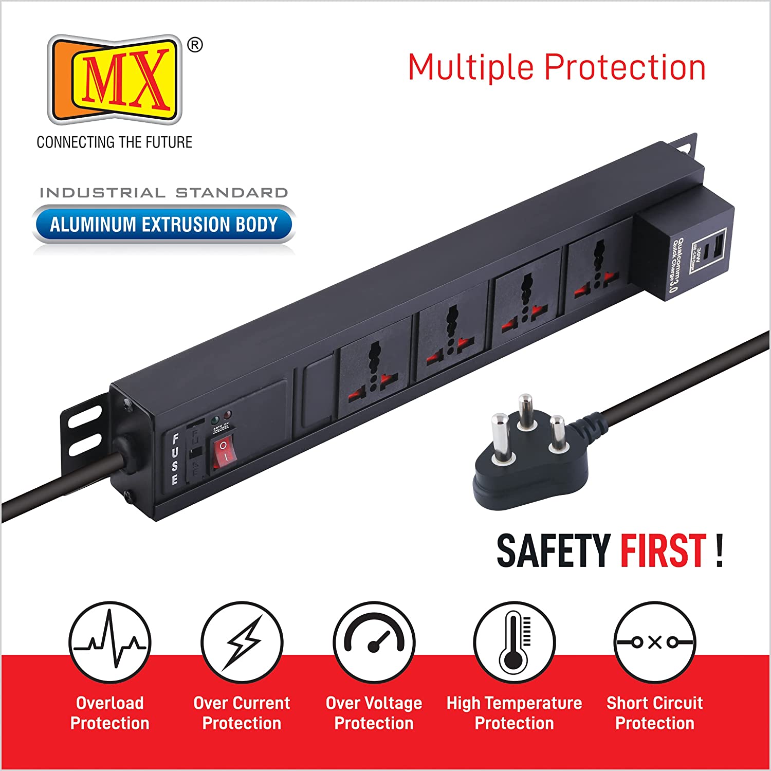 MX 4-Outlet Power Distribution Unit with 5A Universal Socket, USB C PD 30W, USB A Port, Fuse, Master Switch, Wall Mount, 1.5m Power Cord for home appliances like electric cooktop & Stove - Image 3