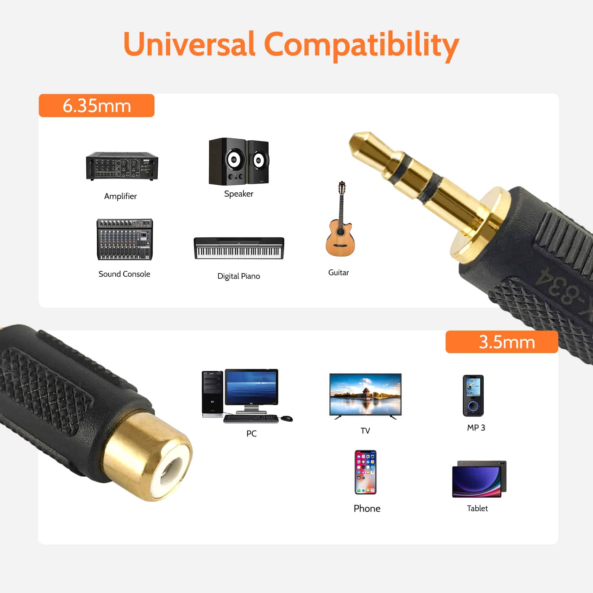 MX EP Stereo Male Plug 3.5 mm TO RCA Female Socket Connector (GOLD PLATED)