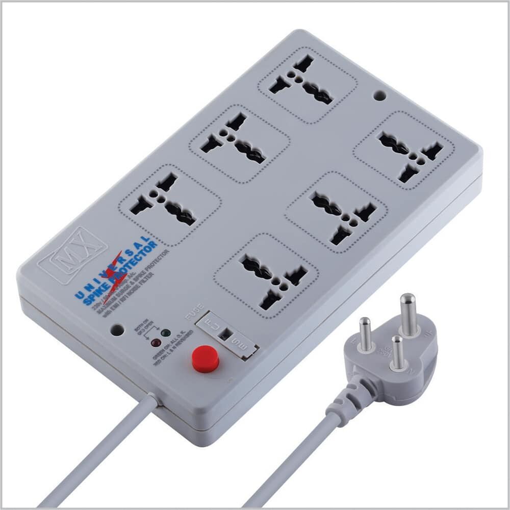 MX Surge Protector & Spike Protector with 6 Universal Socket, Master Switch, Power Indicator and Built-in fuse Cord Length
