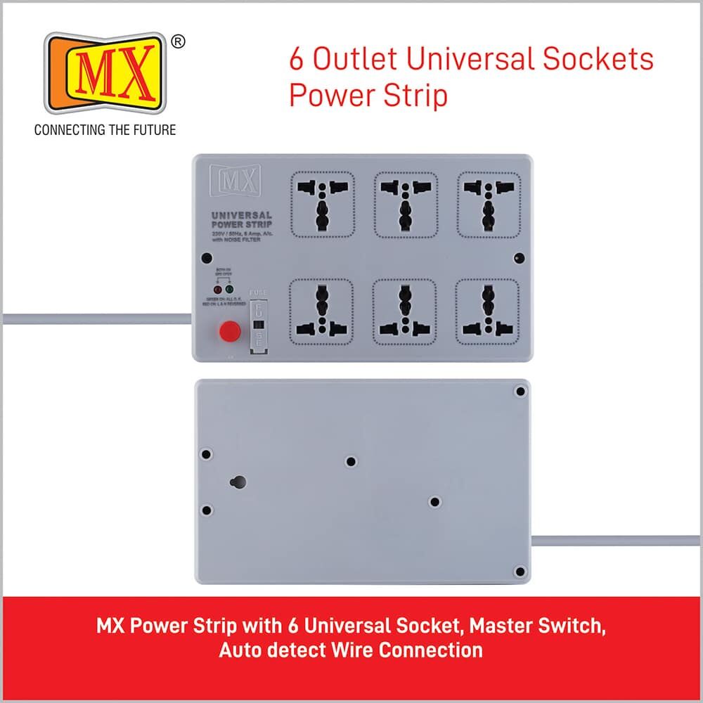 MX Power Strip with 6 Universal Socket, Master Switch, Power Indicator, Auto detect Wire Connection, 10 mtr Cord Length for home appliances like electric cooktop & Stove - Image 4
