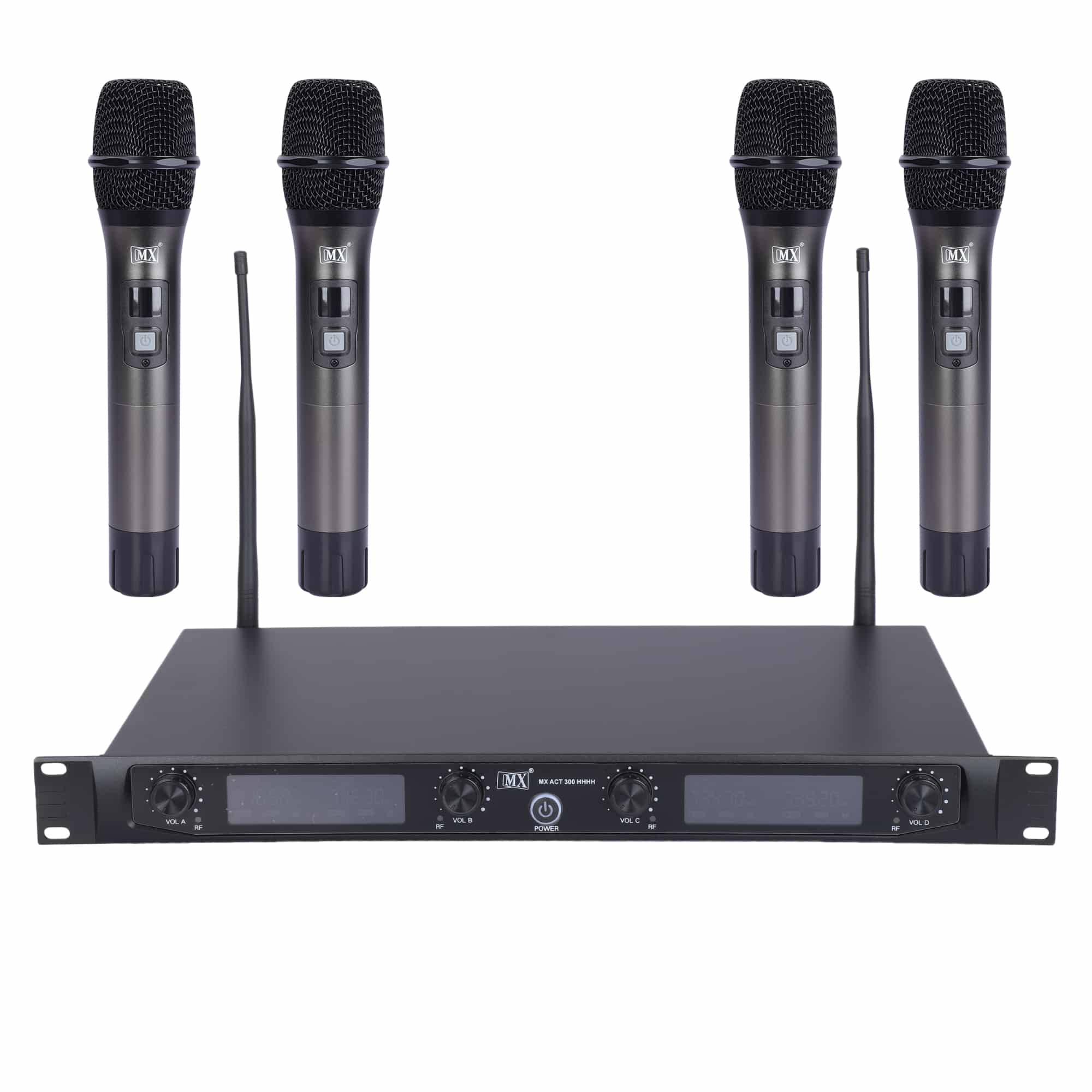 MX 4-Channel UHF Wireless Microphone System with 4 Handheld Mics, Fixed Frequency for Parties, Wedding Hosts, Business Meetings, and Multi-Purpose Use