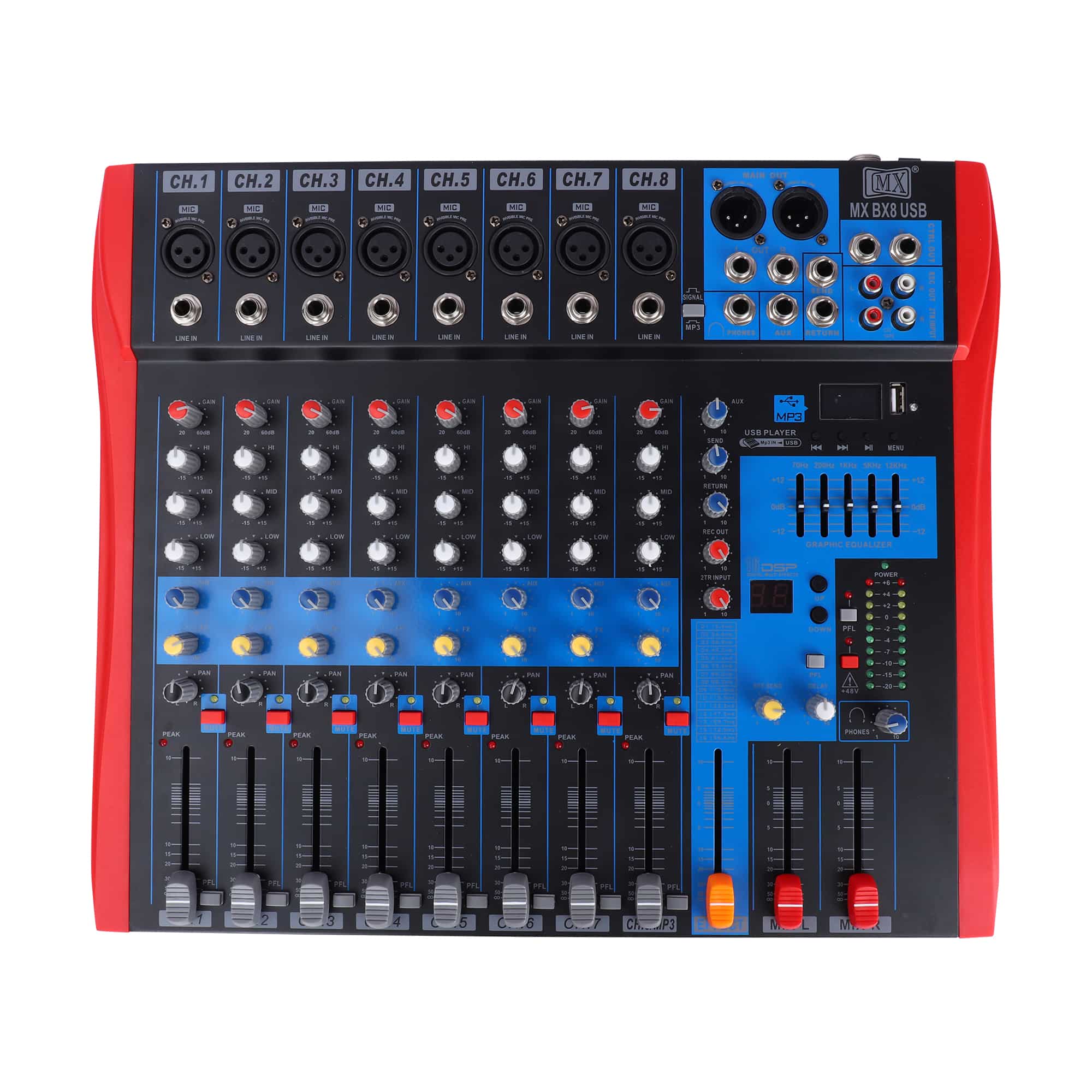 MX BX Series Live Audio Mixer 8 Channel Premium Analog Mixer with USB & Bluetooth