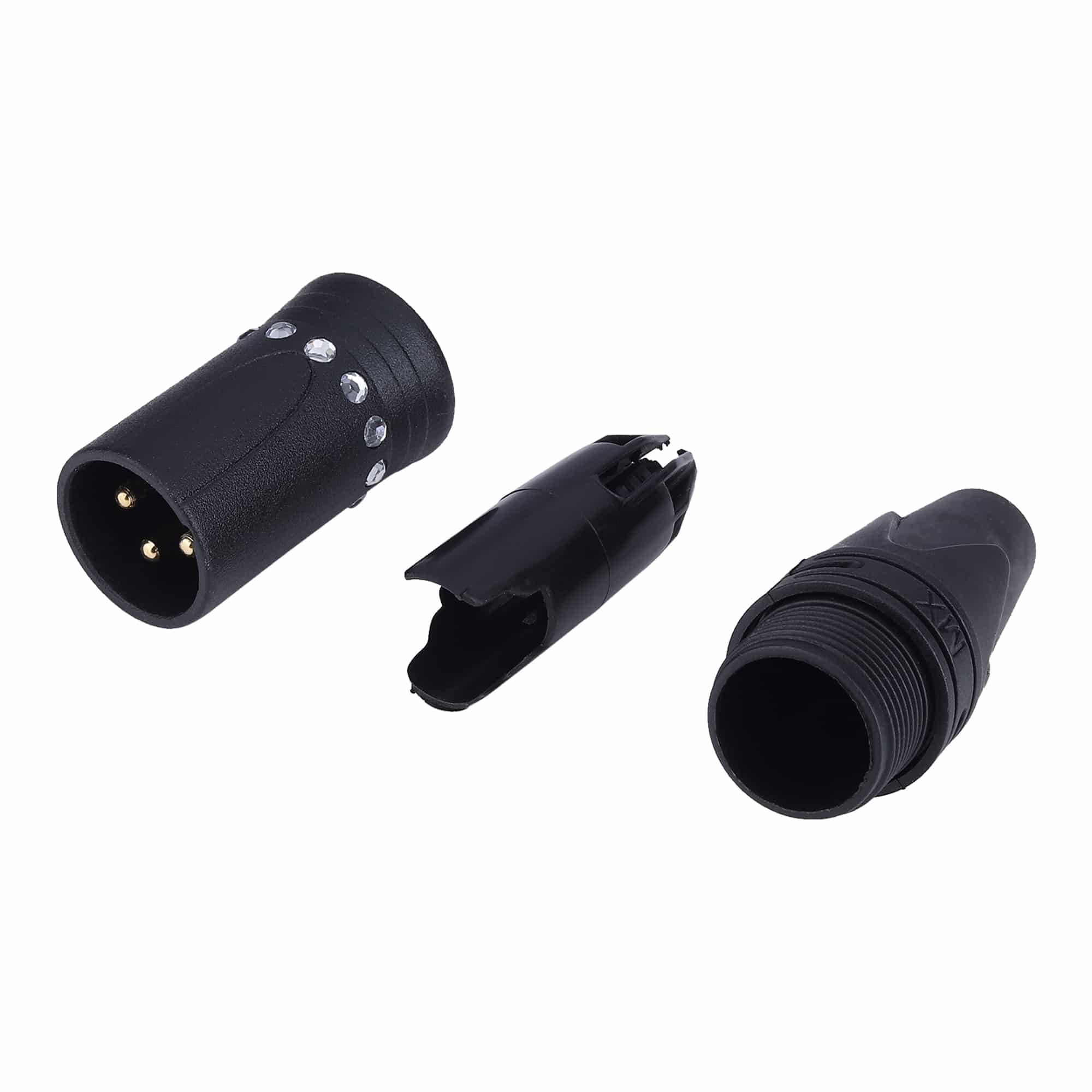 MX XLR Pin Microphone Extension Male Connector with Crystal Design (Gold-Plated Pins, Black Shell) - Image 3