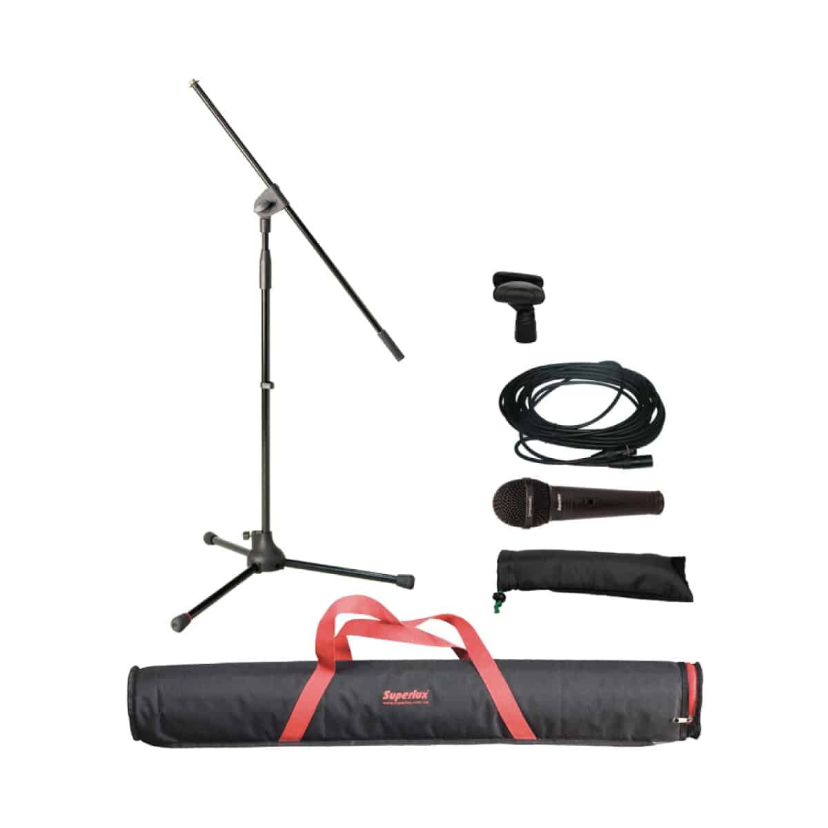 Superlux Microphone Package with Stand and Carry Bag – Complete Solution for Performances, Studio Sessions, and On-the-Go Recording