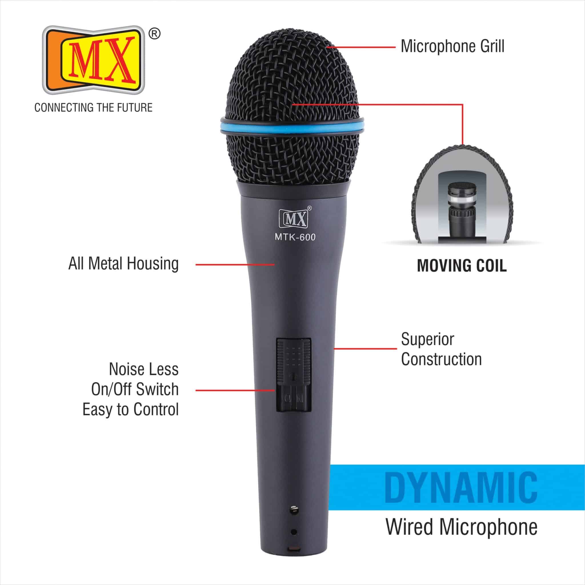 MX Vocal Dynamic Wired Microphone for Vocal & Speech Purposed (Pack of -1 Pcs) - Image 2