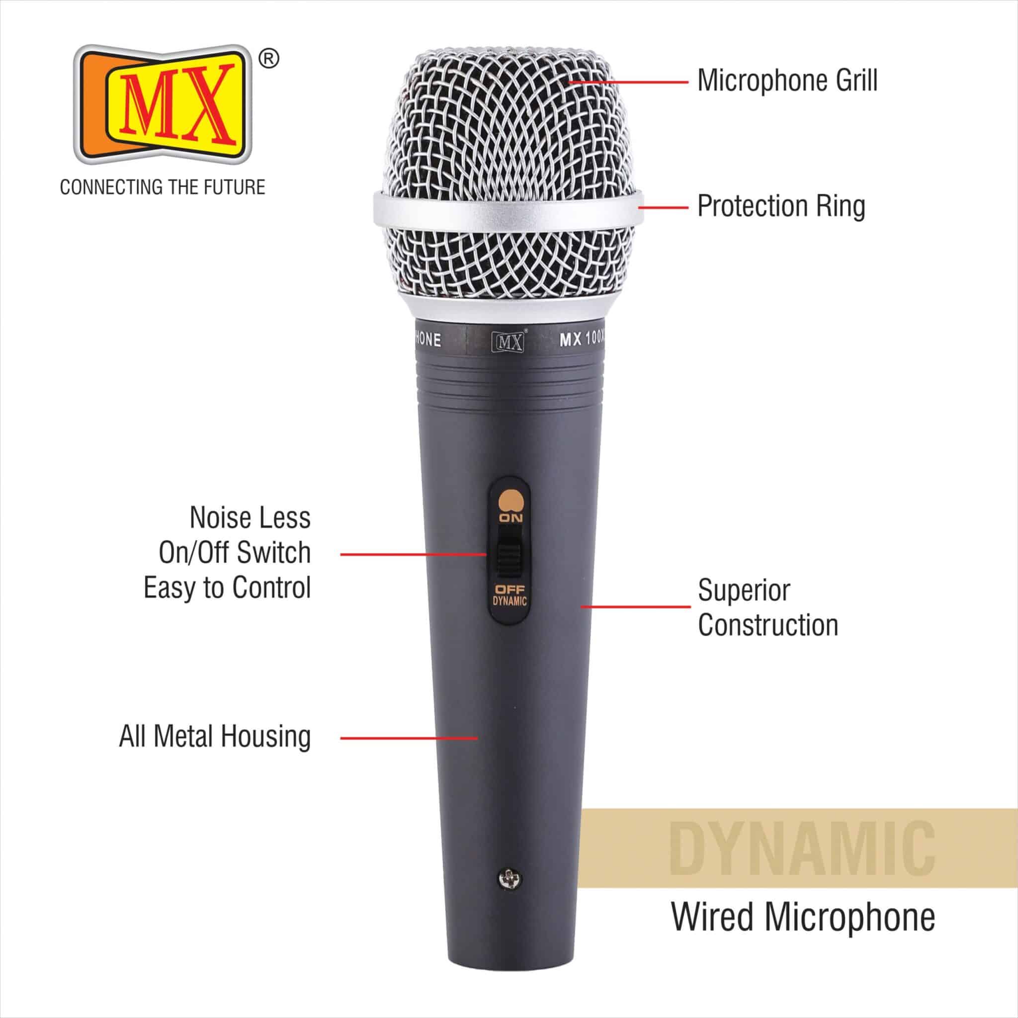 MX Dynamic Unidirectional Microphone Ideal for Spoken-Word Presentations, Karaoke Performances, Multimedia, Instrument Use, Home Or Portable Recording/Karaoke Systems (MX 100 XLR) - Image 2