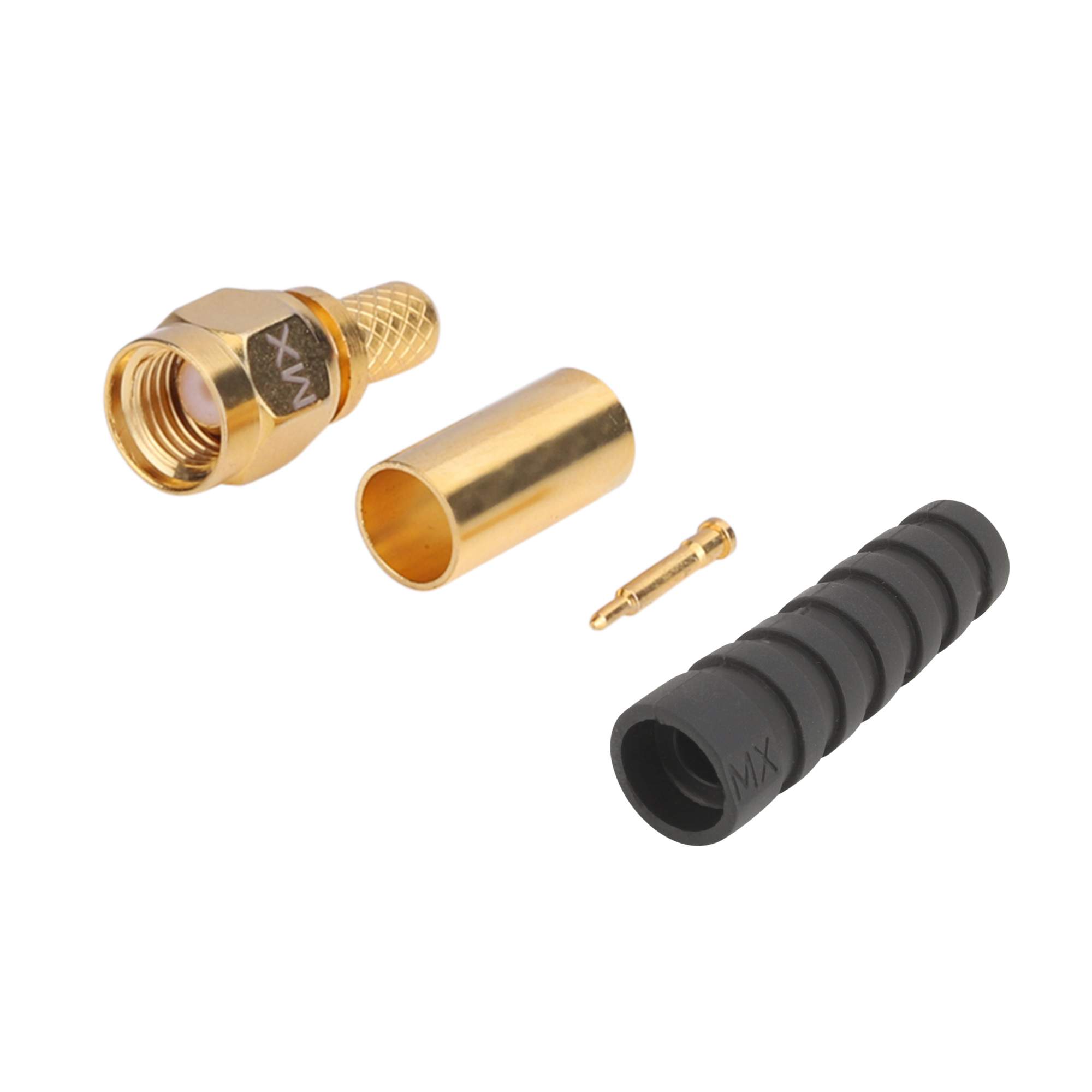 MX SMA Male Connector Crimp Type For RG-58U, 174U Cable (Fully Gold Plated) With Boot