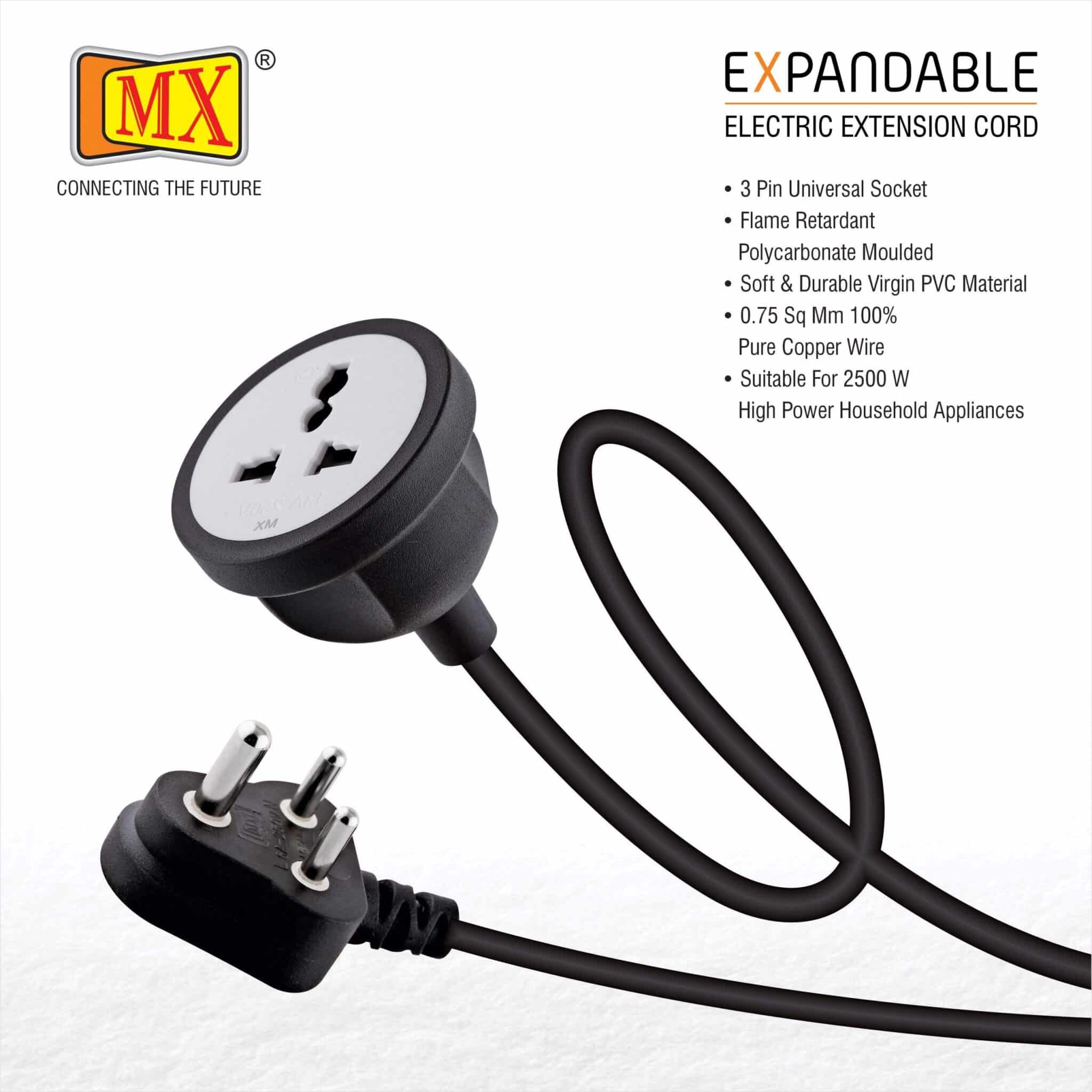 MX Extension Board with 3M Heavy Duty Long Wire Cord, Single Outlet Socket 2500W 10A Expandable Electric Extension, 3 Pin Plug with Surge Protection & Child Safety Shutter, Black for home appliances like electric cooktop & Stove - Image 6
