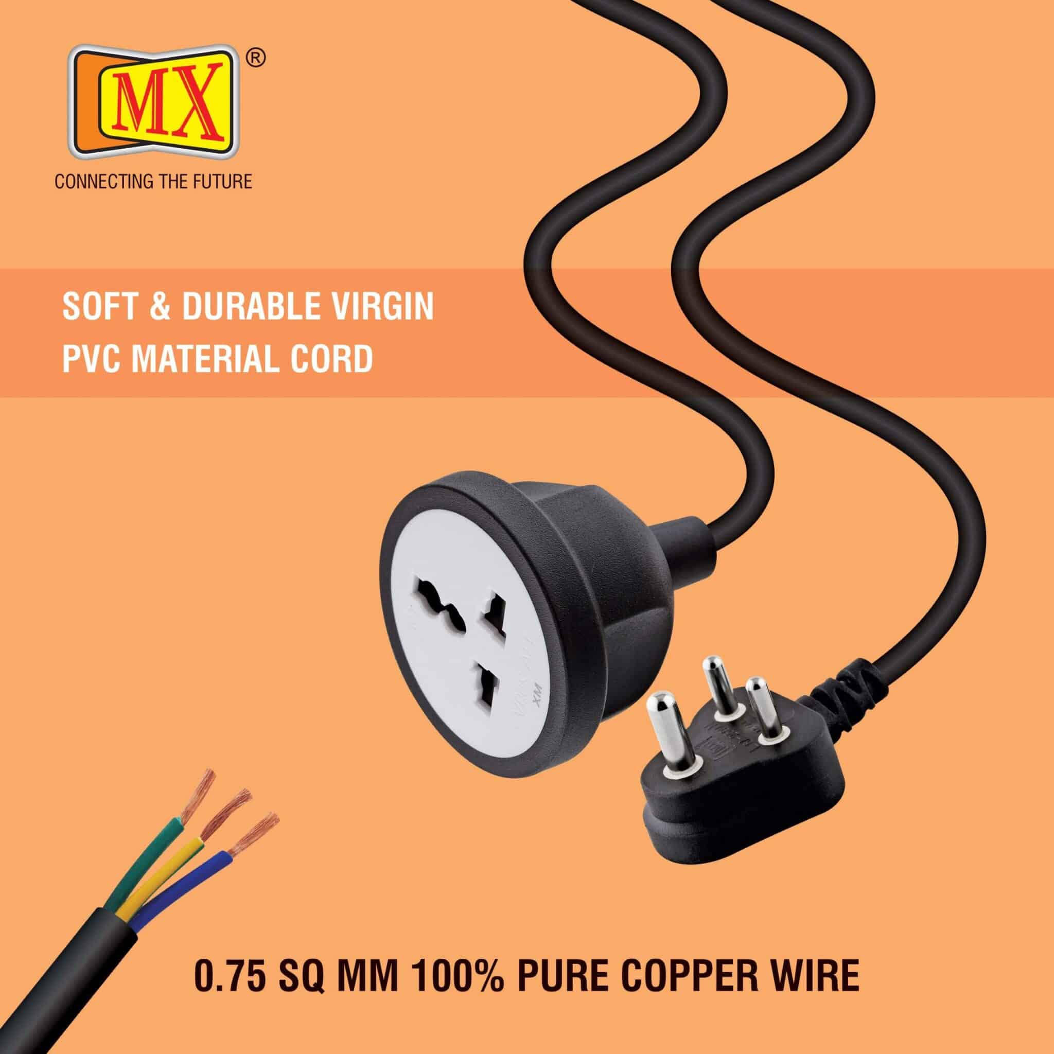 MX Extension Board with 3M Heavy Duty Long Wire Cord, Single Outlet Socket 2500W 10A Expandable Electric Extension, 3 Pin Plug with Surge Protection & Child Safety Shutter, Black for home appliances like electric cooktop & Stove - Image 4