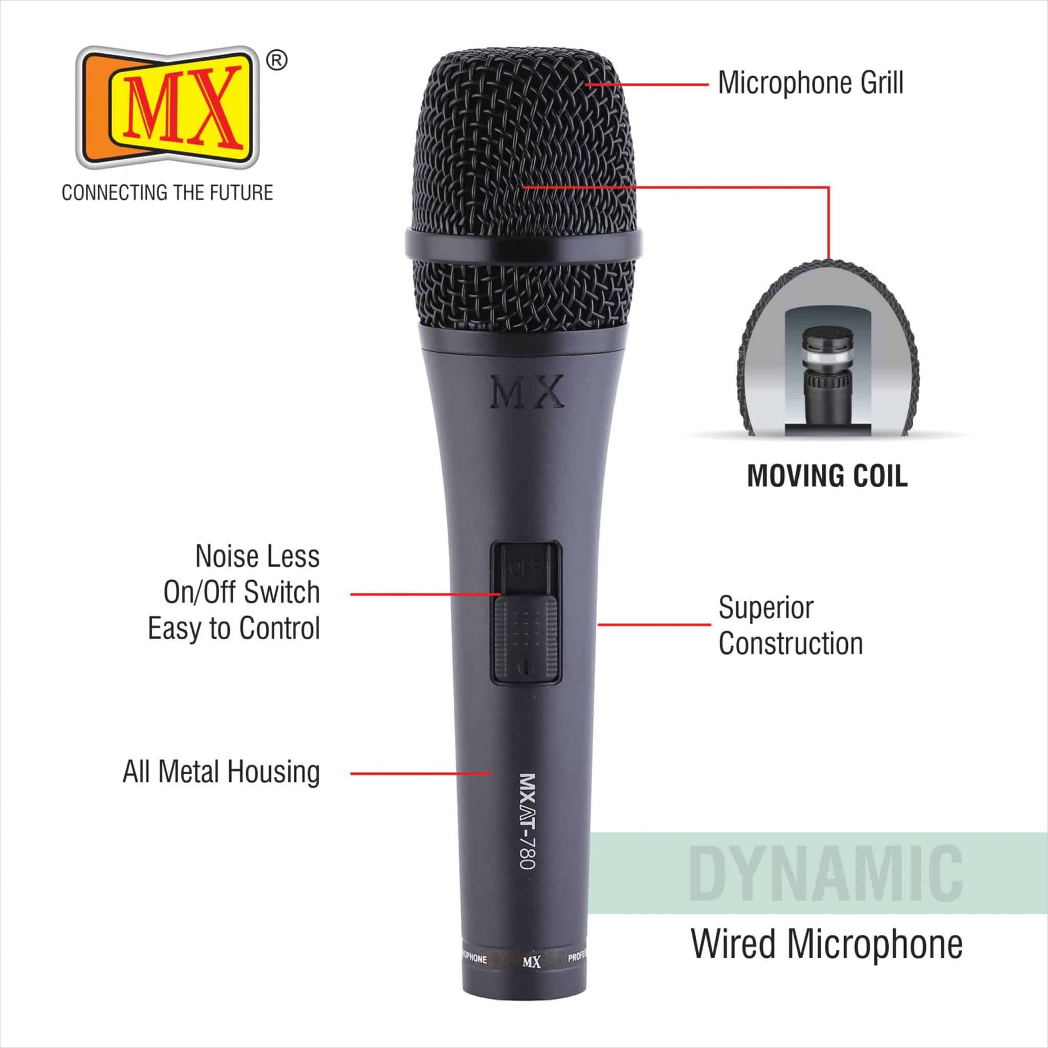 MX Vocal Dynamic Performance Microphone Use for Karaoke, Vocal, Presentation, DJ, Speech Etc (MX-AT-780) - Image 2