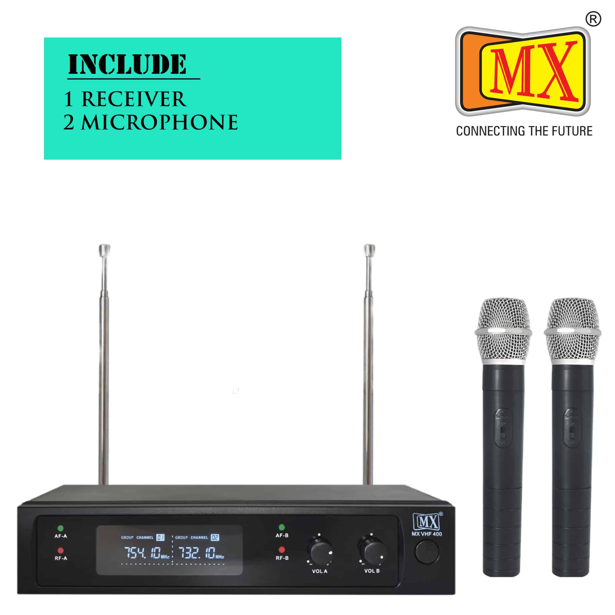 MX Professional VHF Series Wireless/Cordless with 2 Handheld Microphones Fixed Frequency Microphone .(MX VHF 400) - Image 2