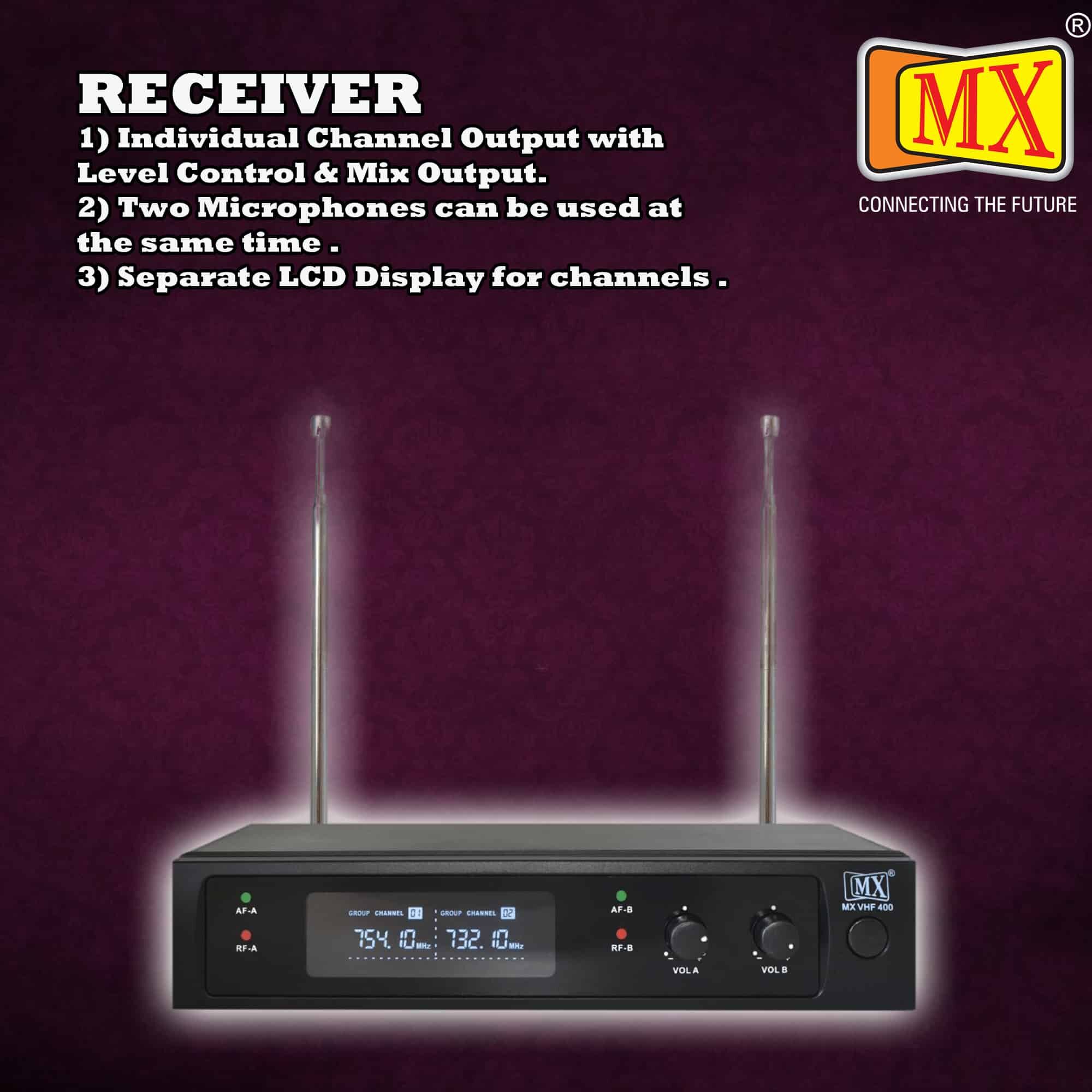 MX Professional VHF Series Wireless/Cordless with 2 Handheld Microphones Fixed Frequency Microphone .(MX VHF 400) - Image 4