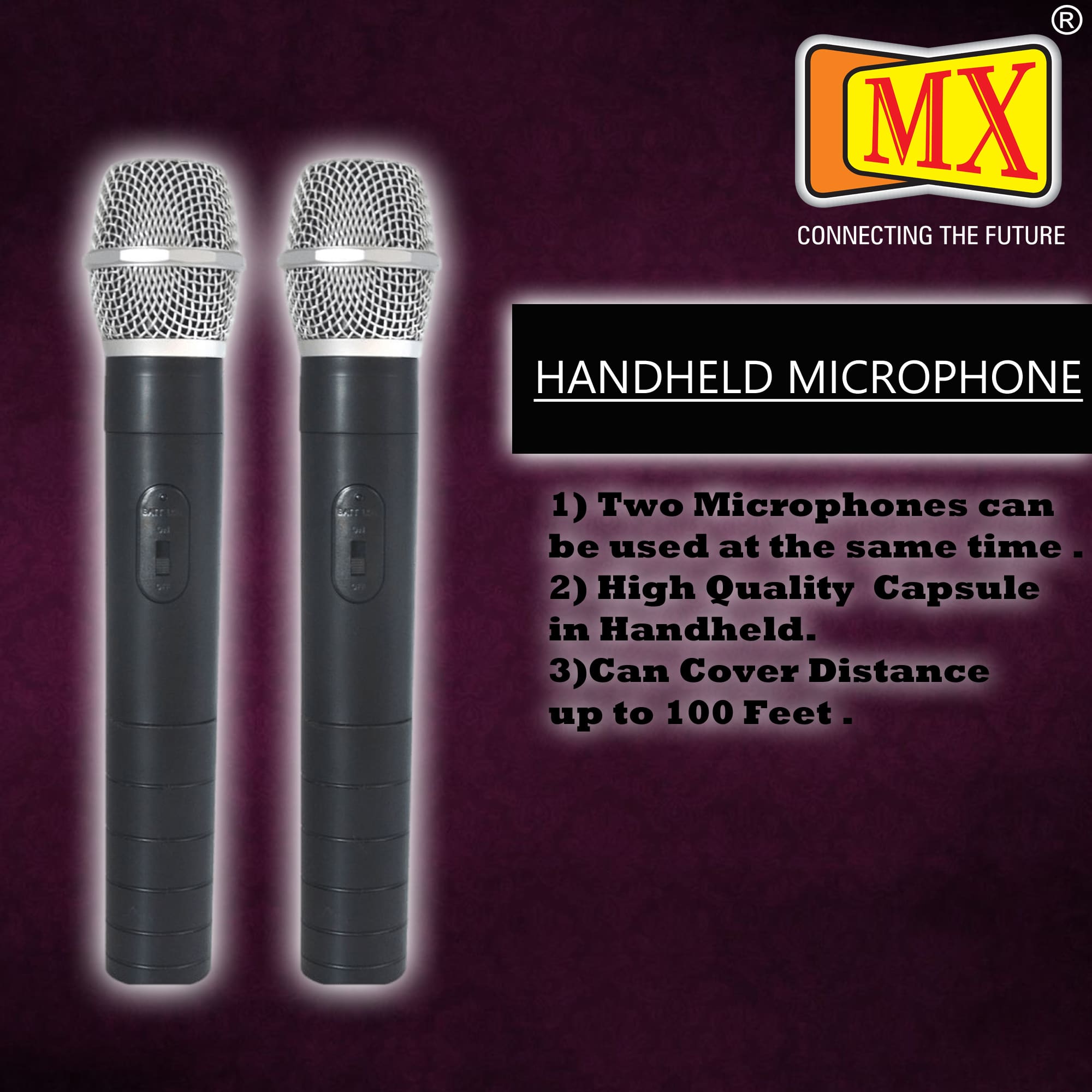 MX Professional VHF Series Wireless/Cordless with 2 Handheld Microphones Fixed Frequency Microphone .(MX VHF 400) - Image 3