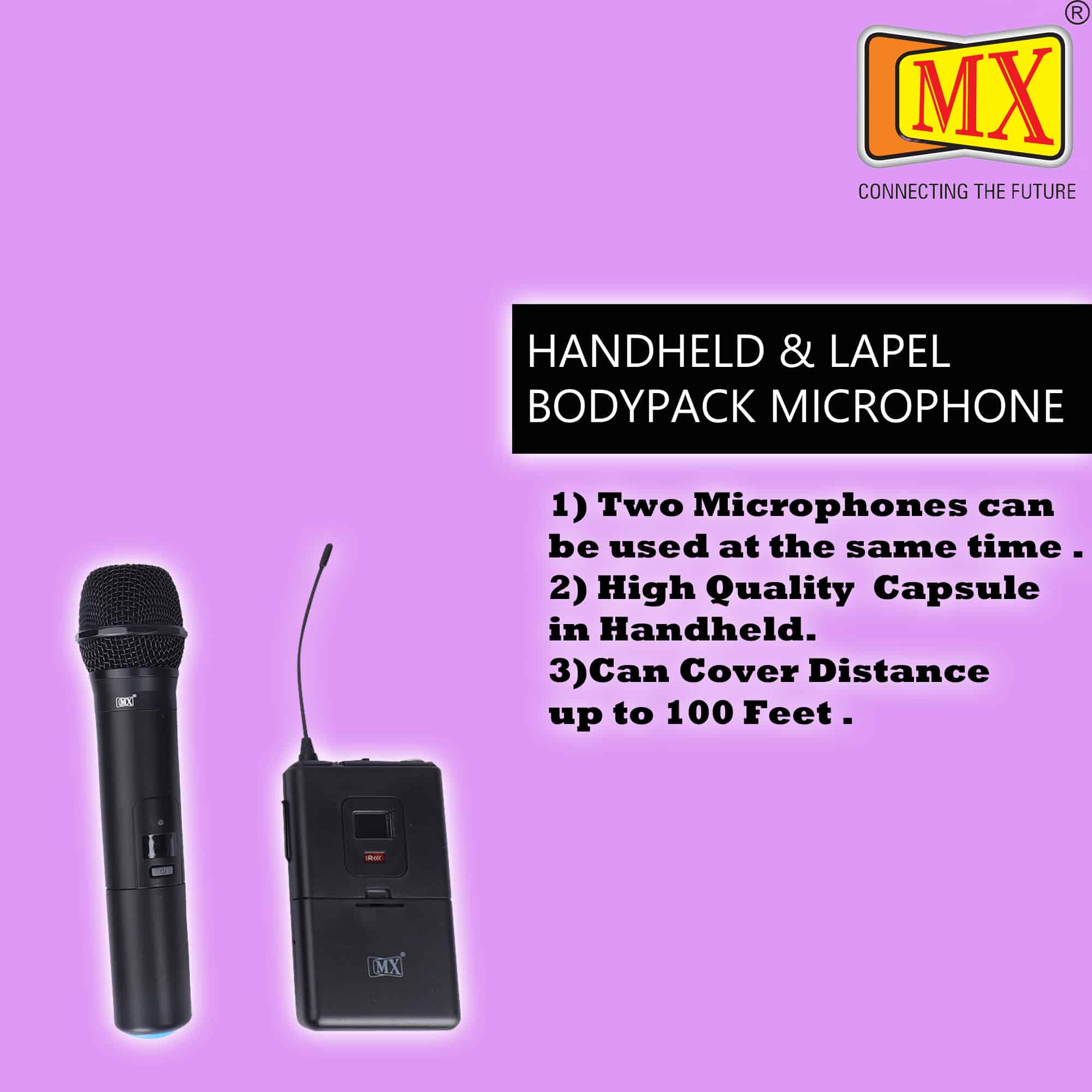 MX UHF Wireless Microphone System - Dynamic Handheld Mic & One Collar Lapel Mic, 150-Foot Range ideal for Karaoke, Party, DJ, Church, Wedding, Indoor/Outdoor Activities - Image 2