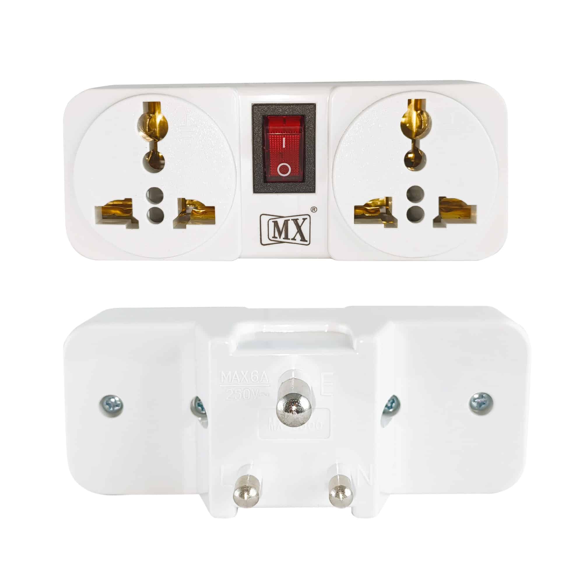 MX (3 Pin-2 Socket) Universal Socket Cordless Wall Extension Board, On/Off Switch with Child Safety Shutter
