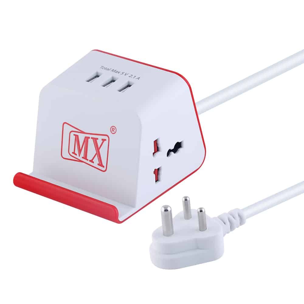 MX Extension Board Universal Socket with 3 USB Charging Ports Spike Protector Safety Shutter (2 Sockets + 3USB) -Multi Plug Socket