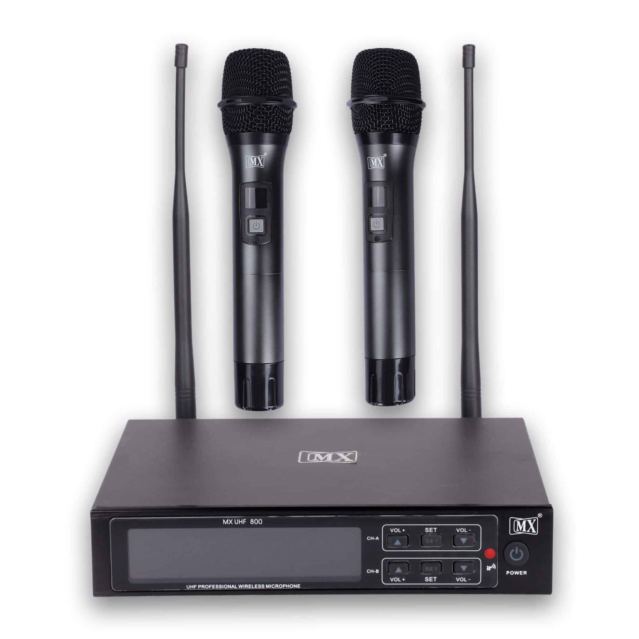 MX UHF Wireless Microphone System with two handheld mics featuring variable frequency, perfect for parties, wedding hosts, business meetings, and multi-purpose use - Image 2