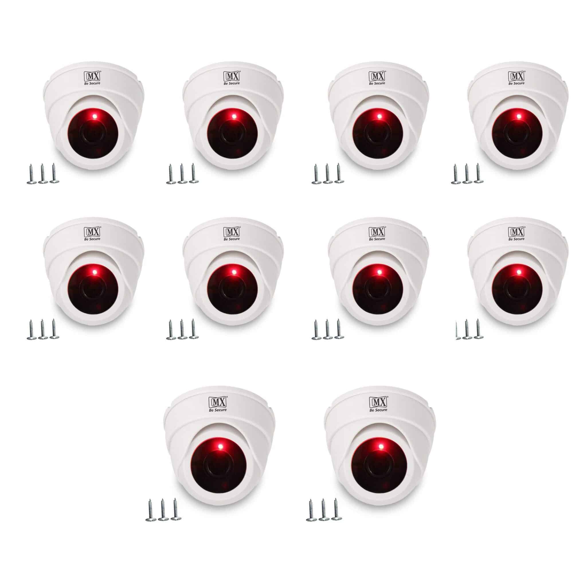 MX Dummy Fake Security Wireless Dome CCTV Outdoor Camera Flashing Light Black D2 Security Camera, White (MX Dummy 4) (Pack of 10)