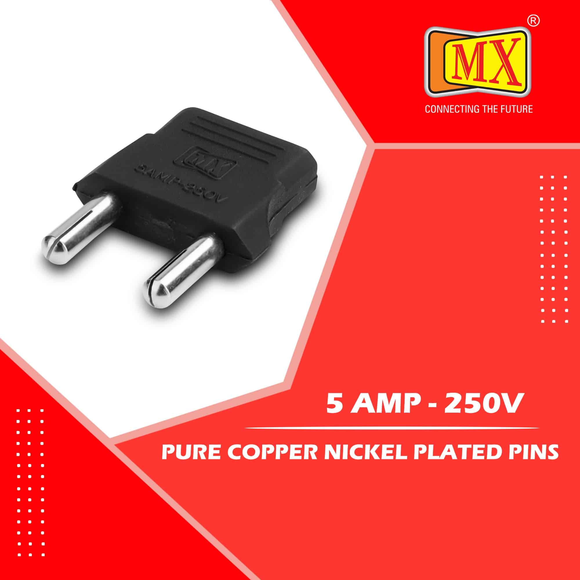 MX World Conversion Plug (Moulded, Round 2-Pin, 4mm) Europe to India (Type D) - Pack of 5