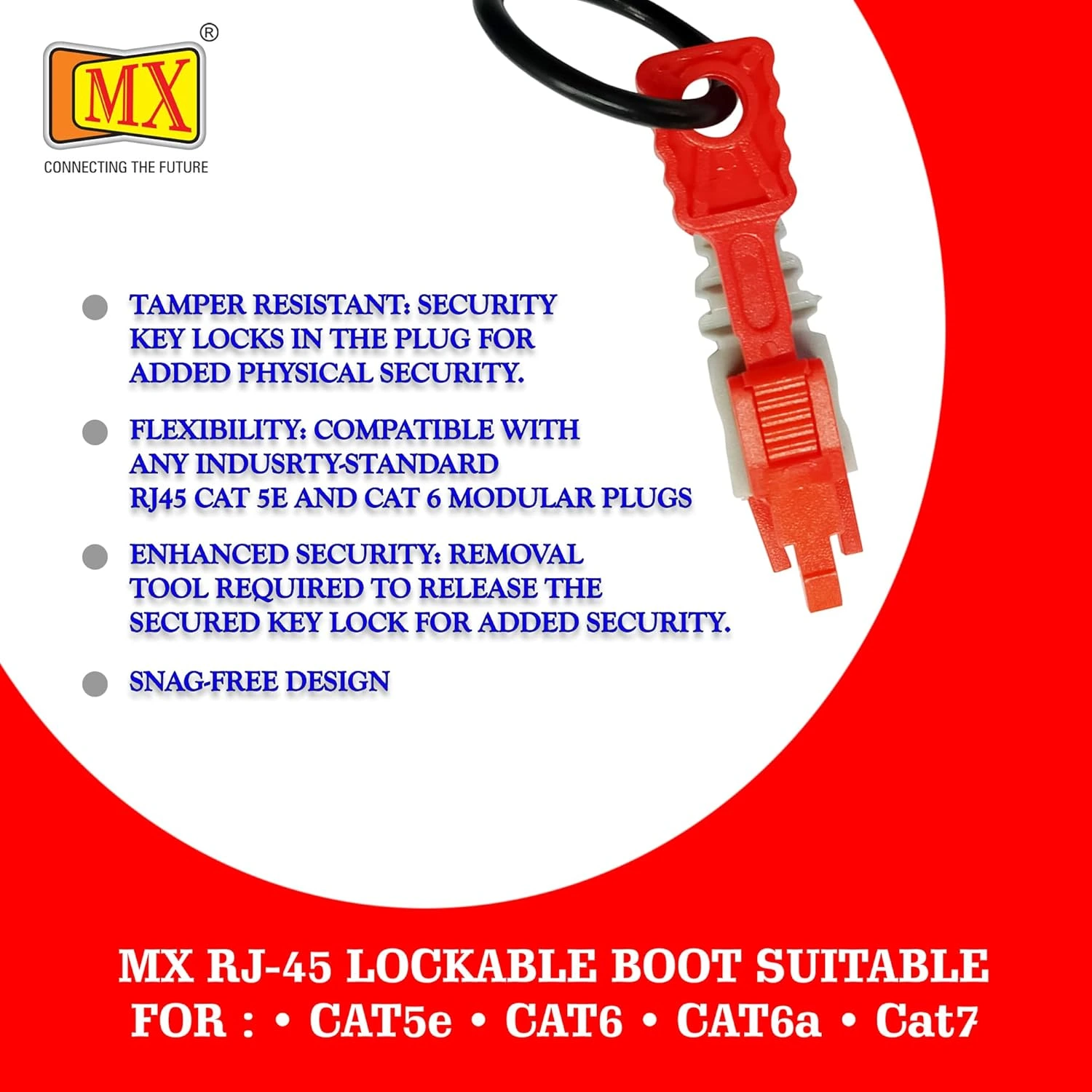 MX RJ45 LOCKABLE BOOT SUITABLE FOR,CAT5e, CAT6,CAT6a,Cat7 Network Cable -Pack of 25