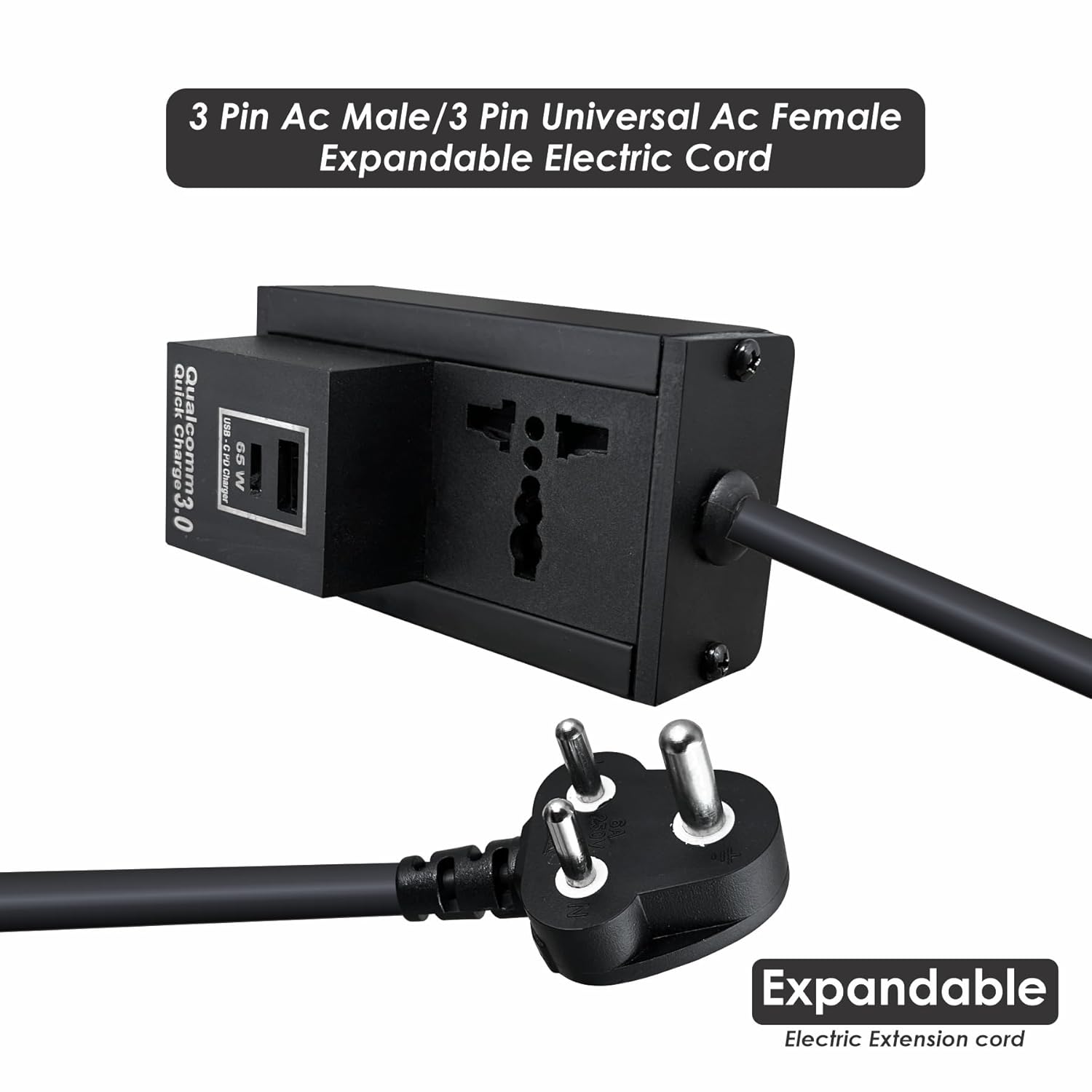 MX Single Socket Extension Board with 65W Type-C PD & 1 USB-A Port | 3-Pin Plug | 6A–13A Universal Socket 1.5 Meter Heavy Duty Cable Flame Retardant Body & Safety Shutter –Home, Office, Laptop Use