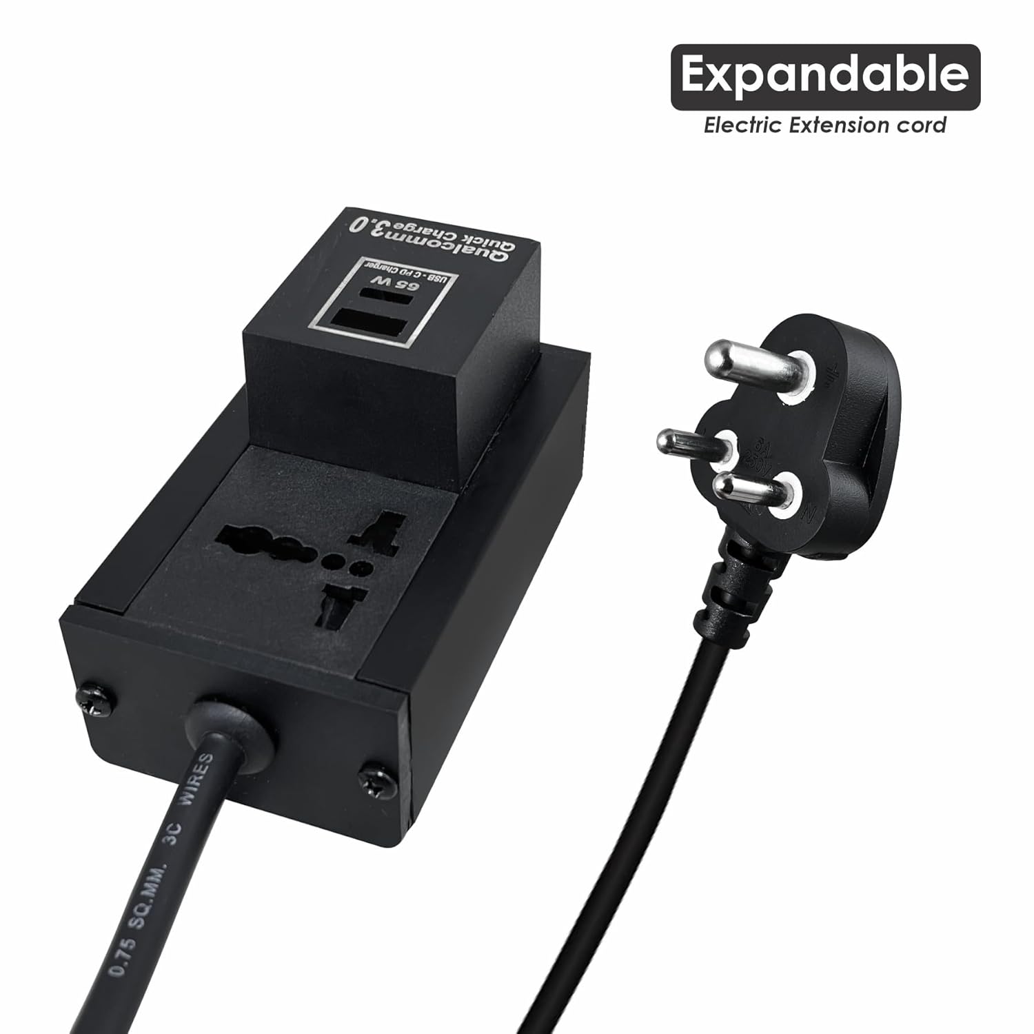 MX Single Socket Extension Board with 65W Type-C PD & 1 USB-A Port | 3-Pin Plug | 6A–13A Universal Socket 1.5 Meter Heavy Duty Cable Flame Retardant Body & Safety Shutter –Home, Office, Laptop Use