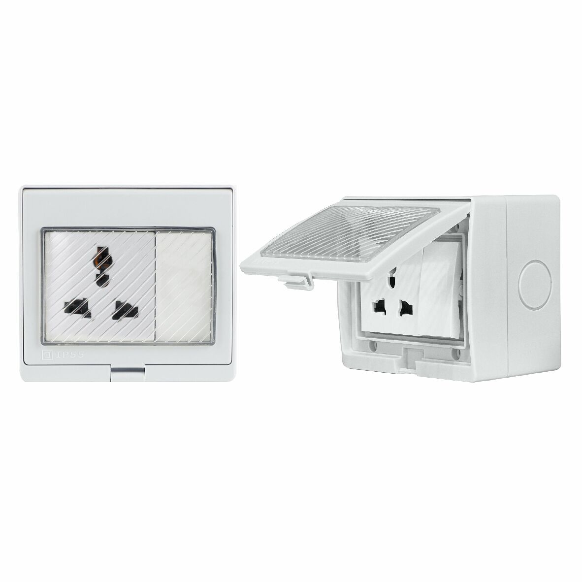 MX 7276 IP55 Waterproof 3 Module 13A Universal Socket with Switch – Heavy-Duty Outdoor Socket