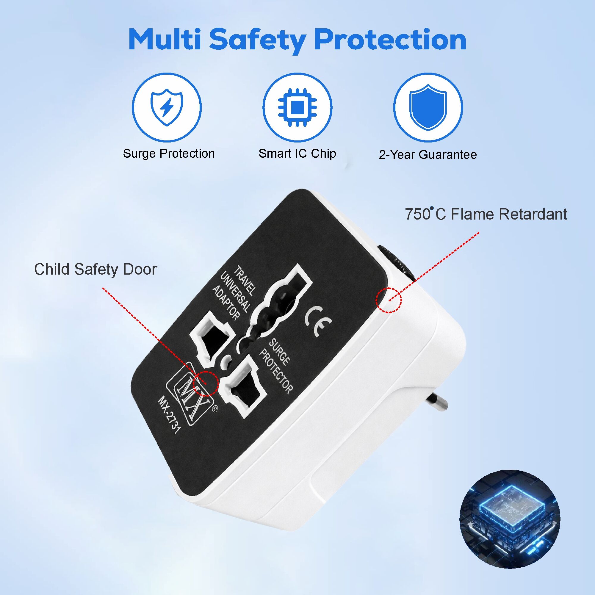 MX Universal Travel Adapter, Worldwide All over 150 International Countries with LED & Child Safety Shutter-Universal Socket Compatible in UK, Europe, USA, Australia, China, Japan & Thailand Red