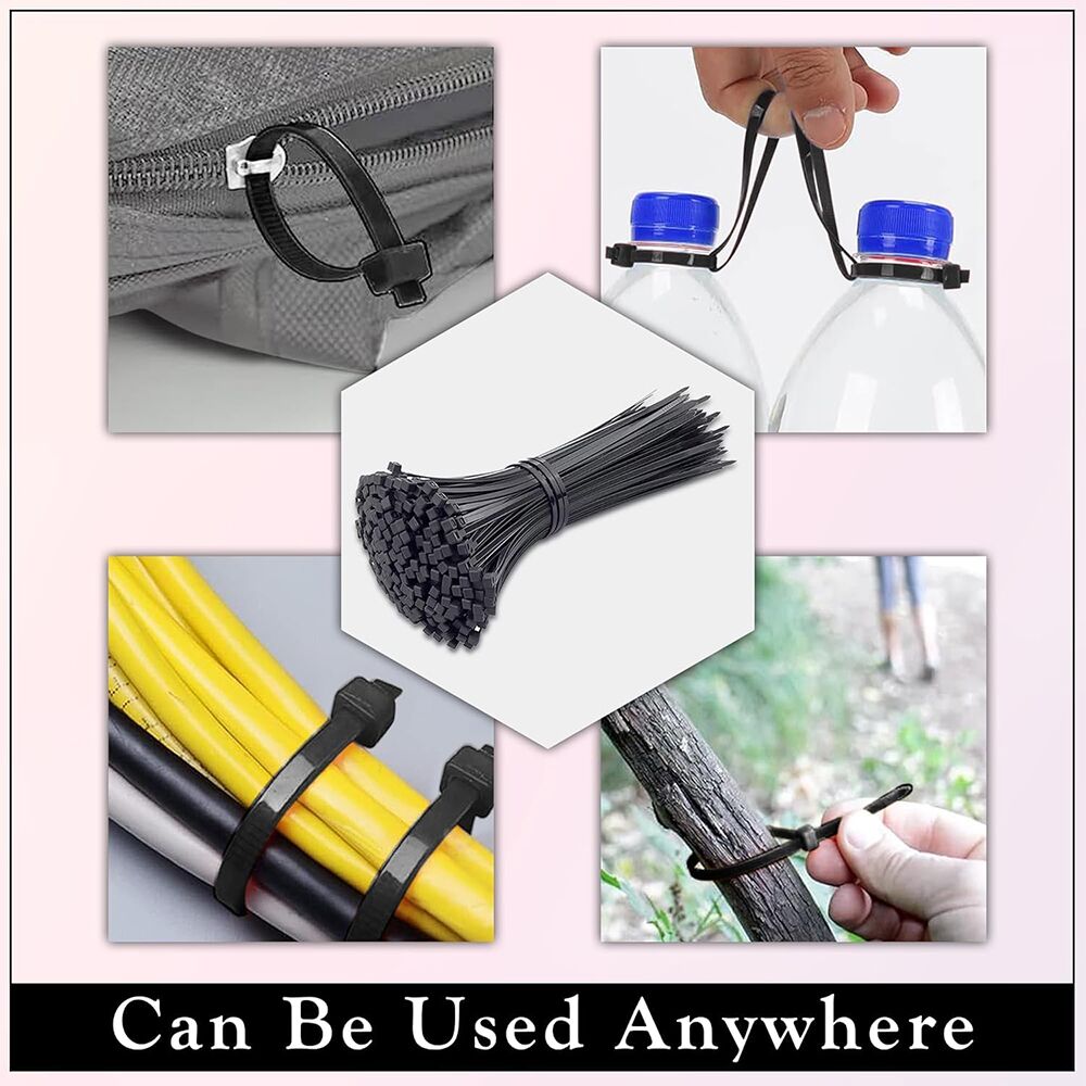 MX Teeth Grip Nylon Self Locking Cable Ties, Black (100 mm x 2.5 mm, 4 inch, Pack of 100) – Heavy Duty Strong Zip Wire Fastener Organizer Tie