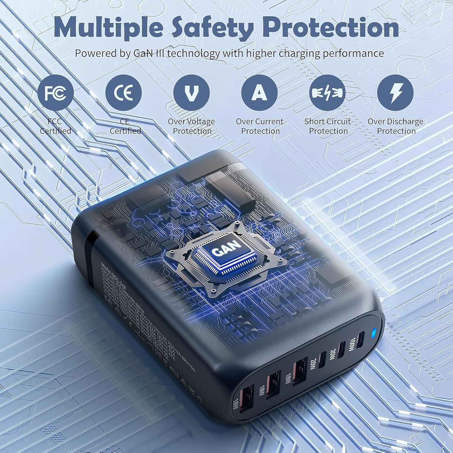 MX 200W GaN USB C Charging Station, 6-Port Desktop Charger with PD 100W Type C Power Supply QC3.0 Fast Charging for MacBook Pro 16"/Air, Dell XPS, iPad Pro, iPhone 17/16/15, Galaxy S25/S24