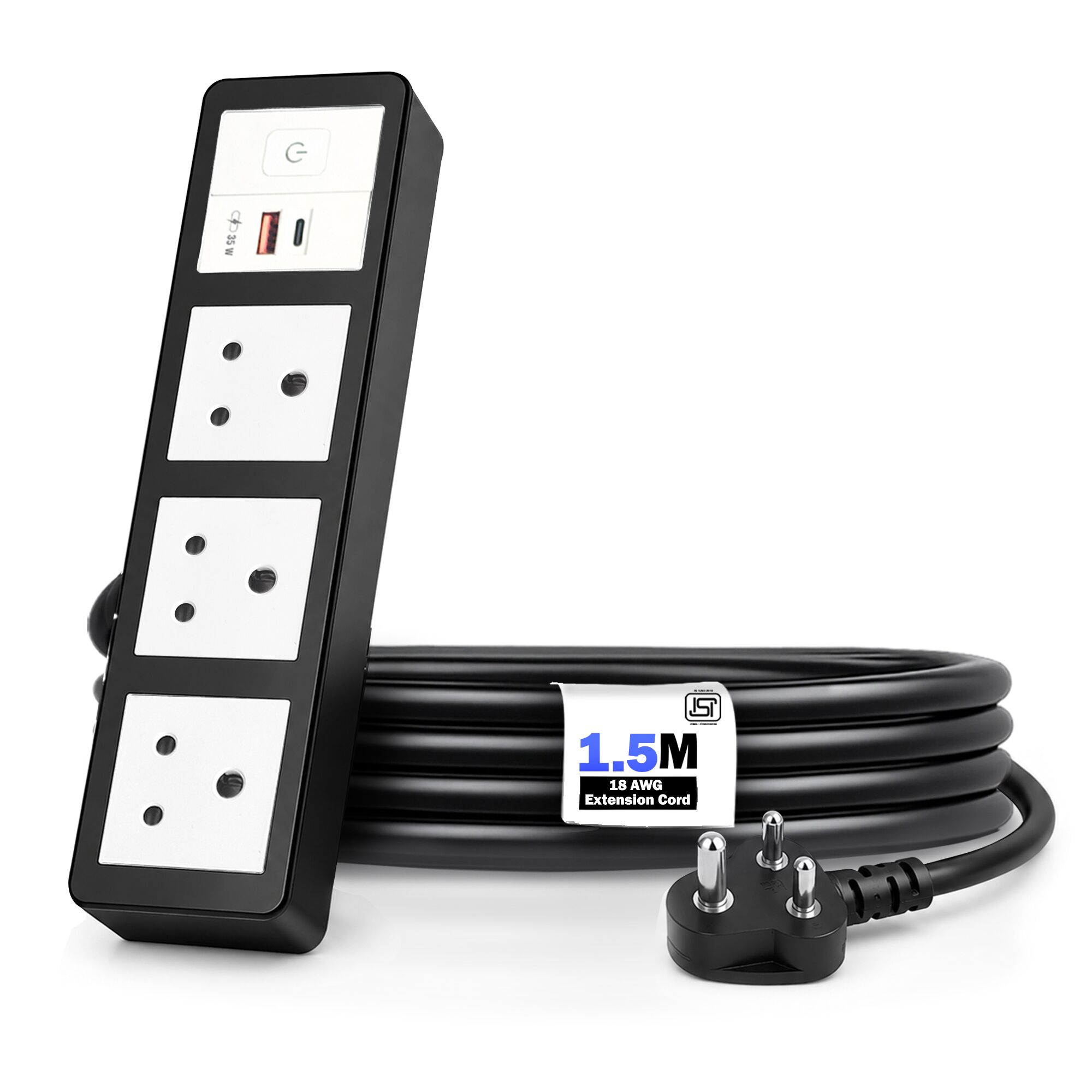 MX Power Strip with Indian Standard 3-Pin Socket 6 Amp & Flush Switch | 35W USB A+C Fast Charging | ISI Marked Cord