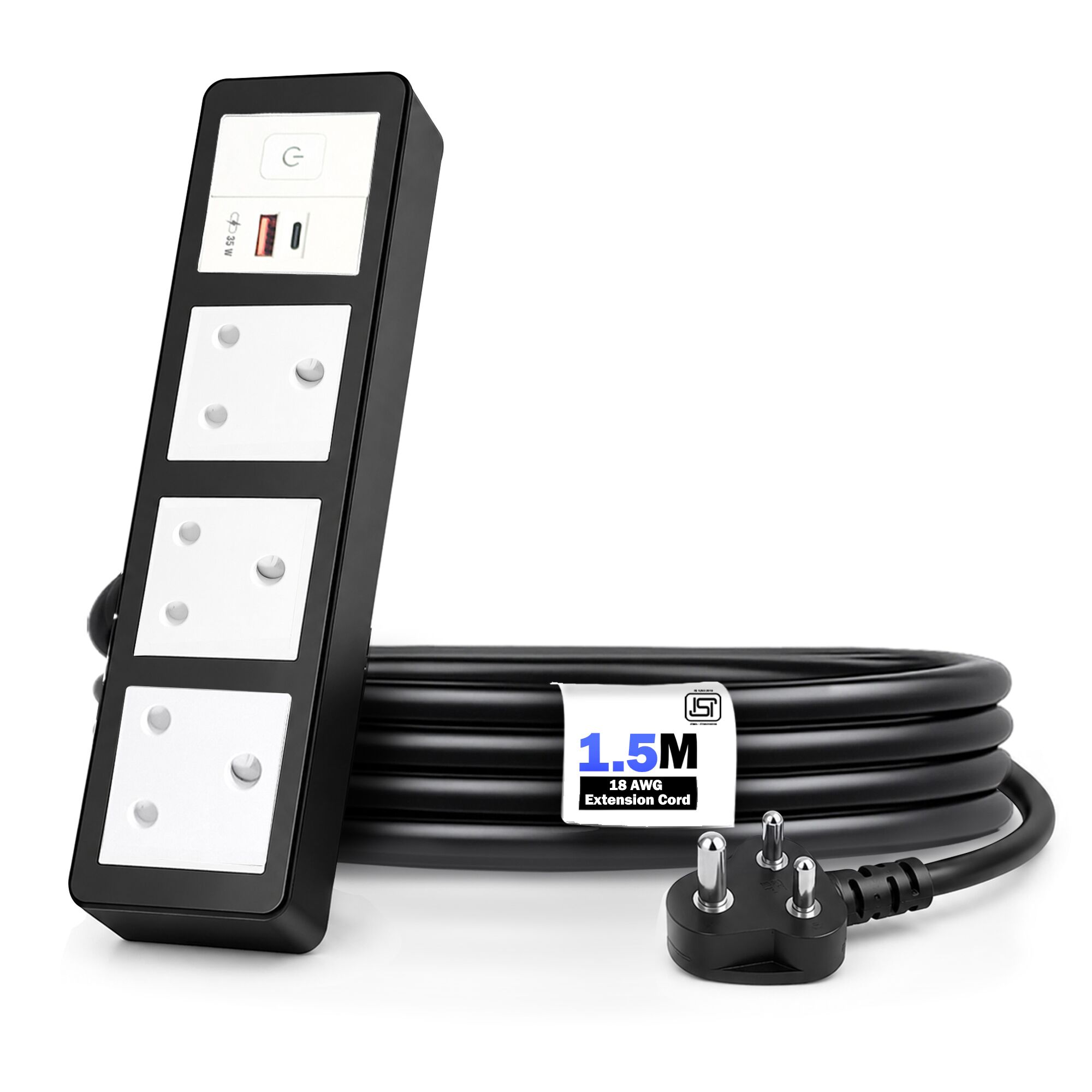 MX Power Strip with Indian Standard 3-Pin Socket 16 Amp & Flush Switch | 35W USB A+C Fast Charging | ISI Marked Cord