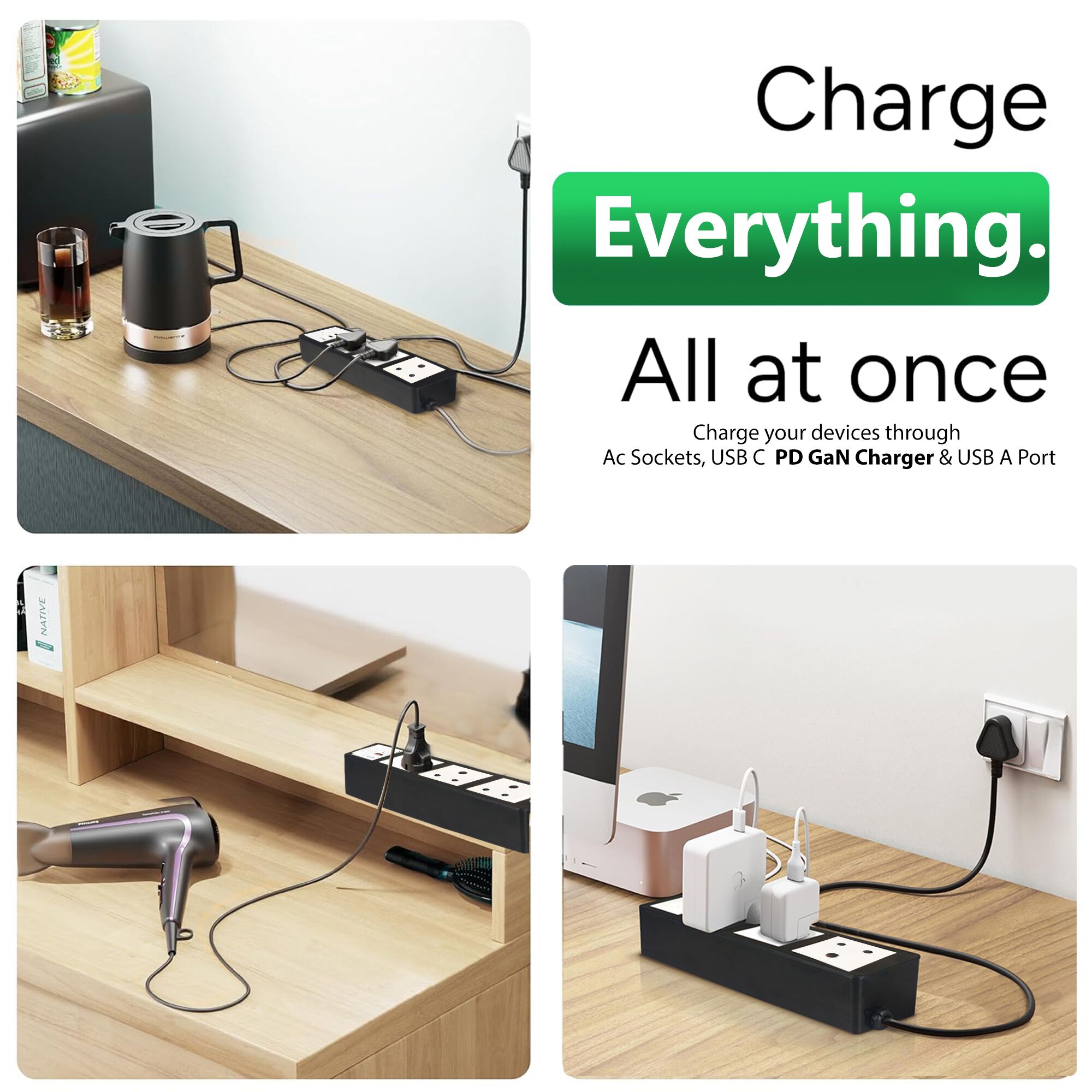 MX Power Strip with Indian Standard 3-Pin Socket 6 Amp & Flush Switch | 35W USB A+C Fast Charging | ISI Marked Cord