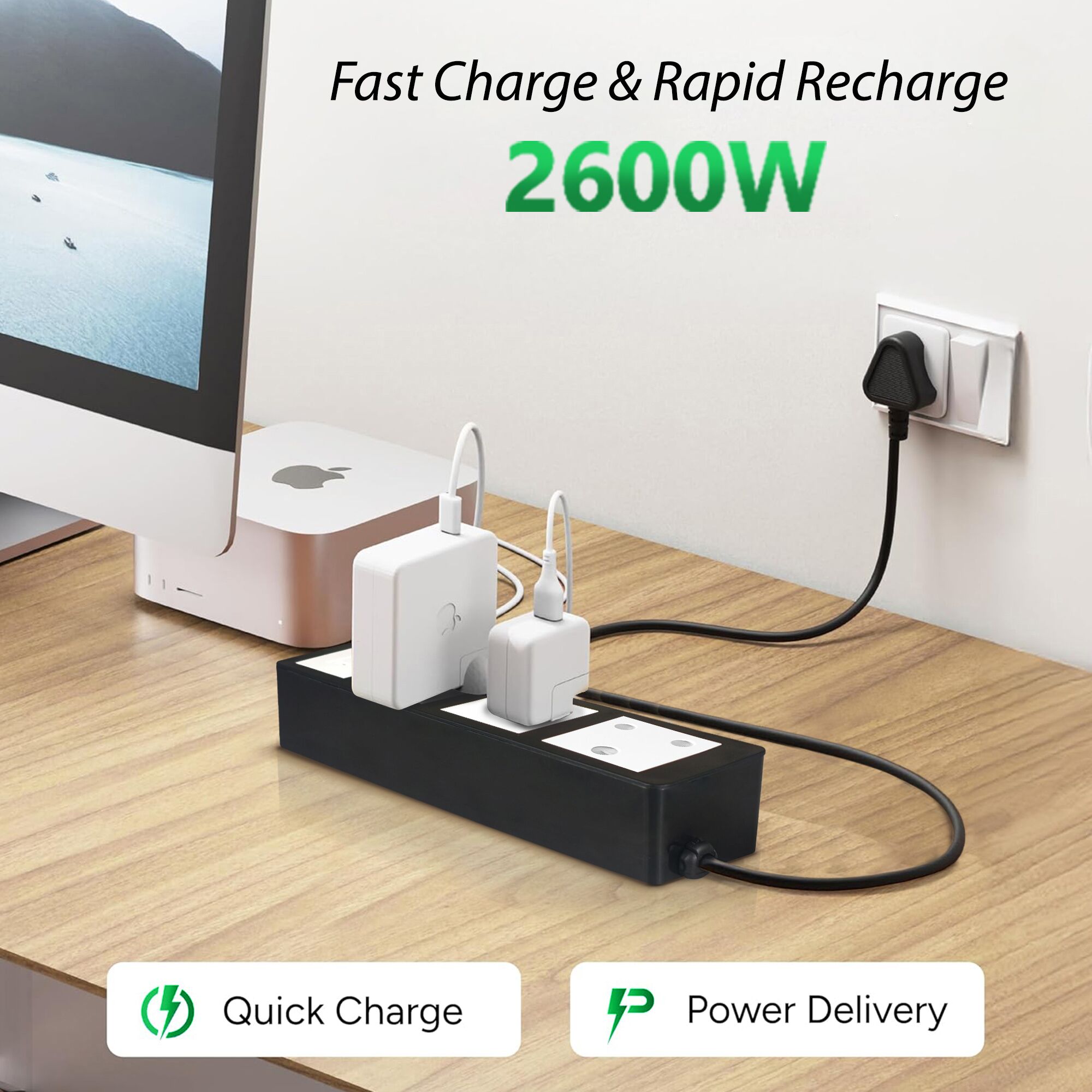 MX Power Strip with Indian Standard 3-Pin Socket 16 Amp & Flush Switch | 35W USB A+C Fast Charging | ISI Marked Cord