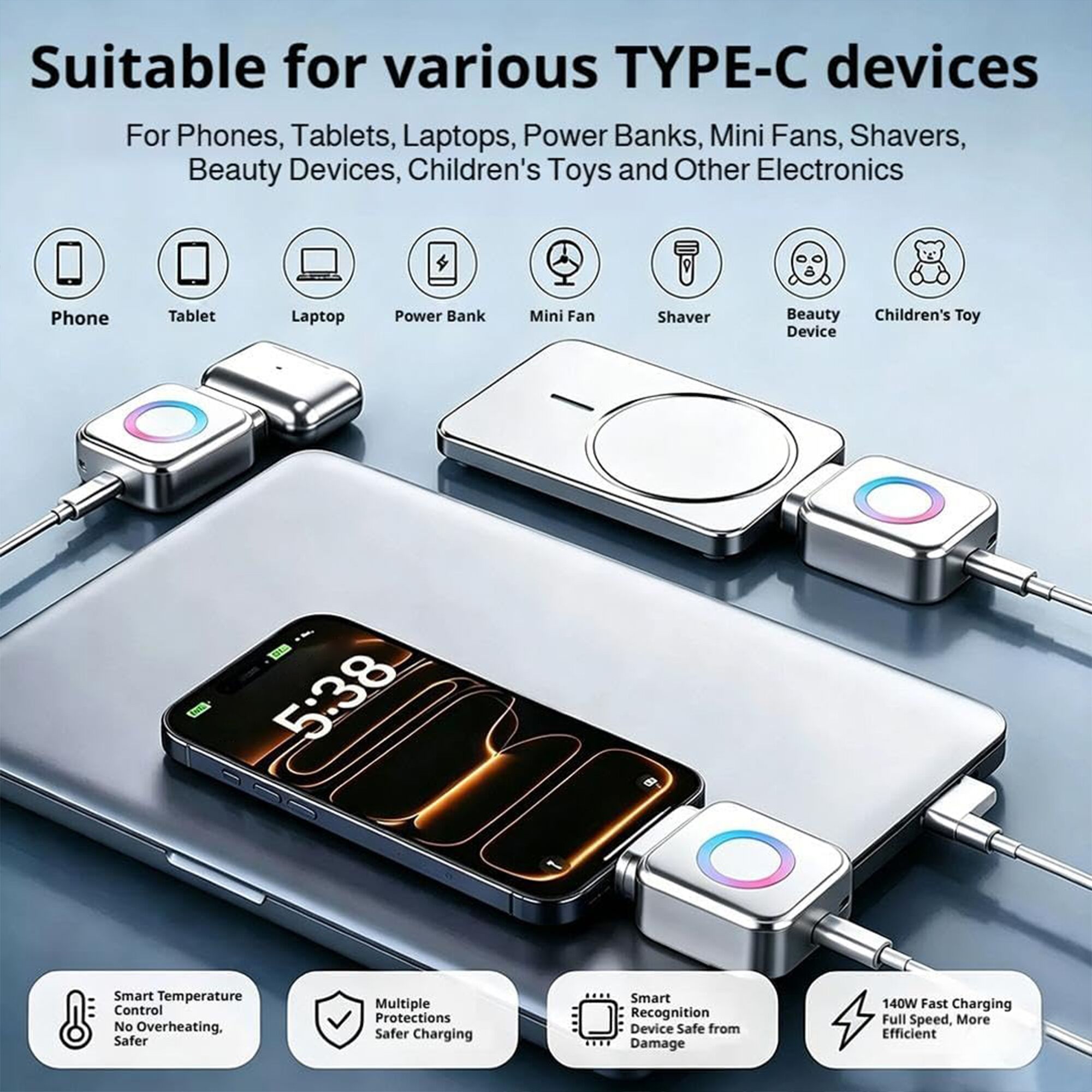 MX USB-C Smart Auto Eject Adapter with Charging Indicator Light, Smart Charging Control, Intelligent Power Management & Overcharge Protection for Phone, Tablet & Laptop