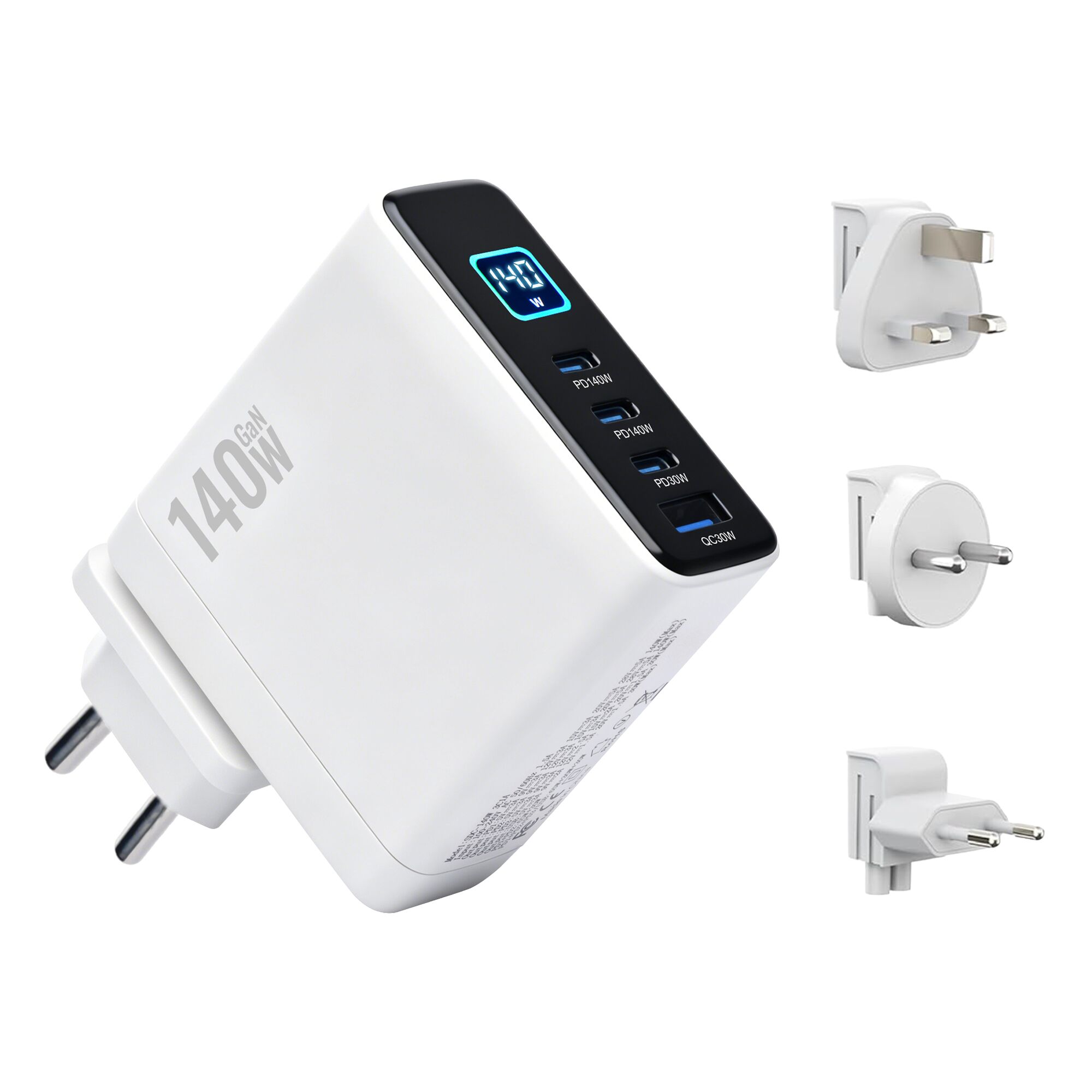 MX 140W USB C Charger, 4-Port Multi-Device PD Fast Charging Travel Adapter with Smart Display & Touch Control, GaN Power Plug Adapter for Laptop MacBook Pro, iPhone 17/16, Pixel, Steam Deck