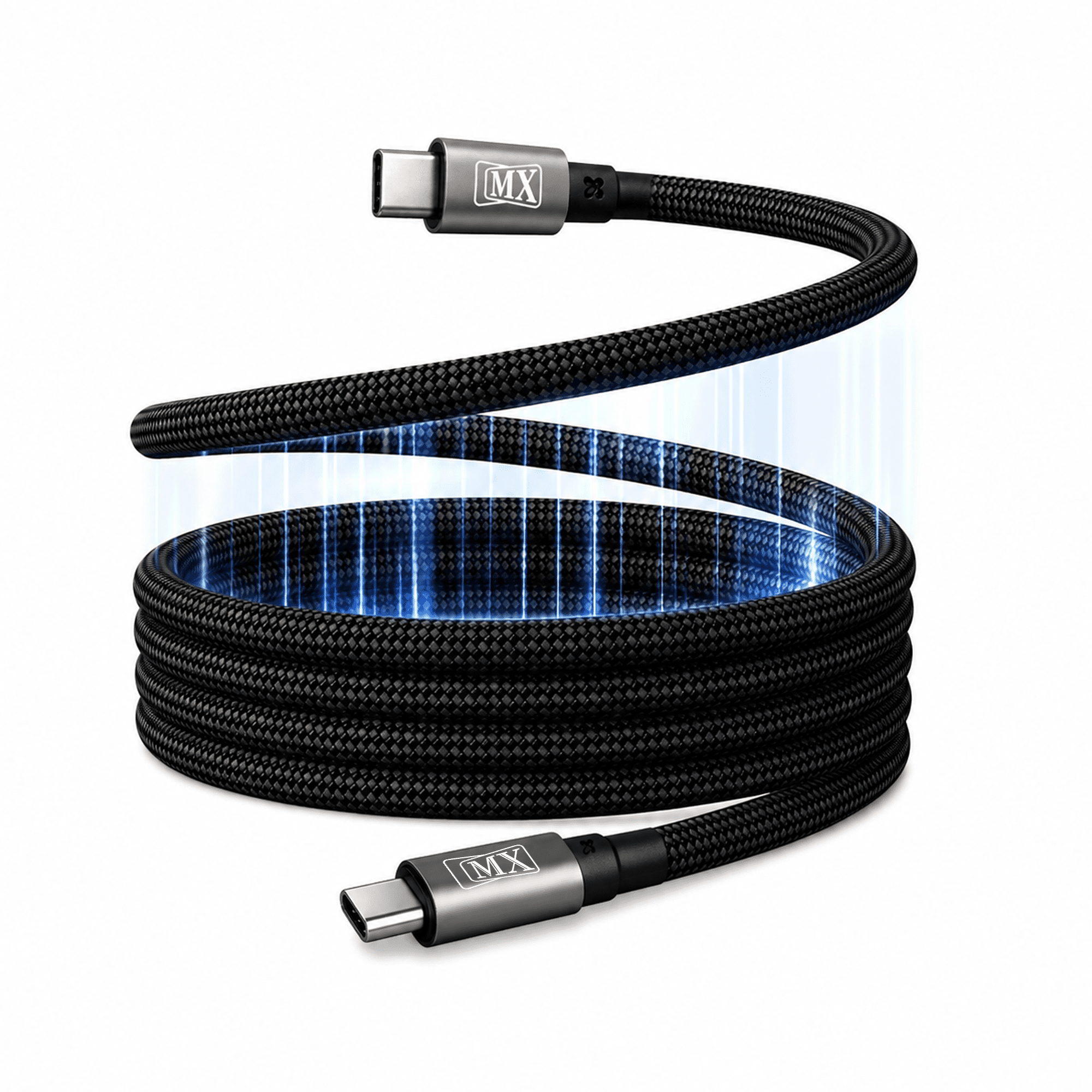 MX 240W Magnetic Type C to Type C Fast Charging Cable | 1.2 M Nylon Braided USB C to USB C Cable for Phones, Laptop, 480Mbps High Speed Data Sync C to C Cable (Space Grey)